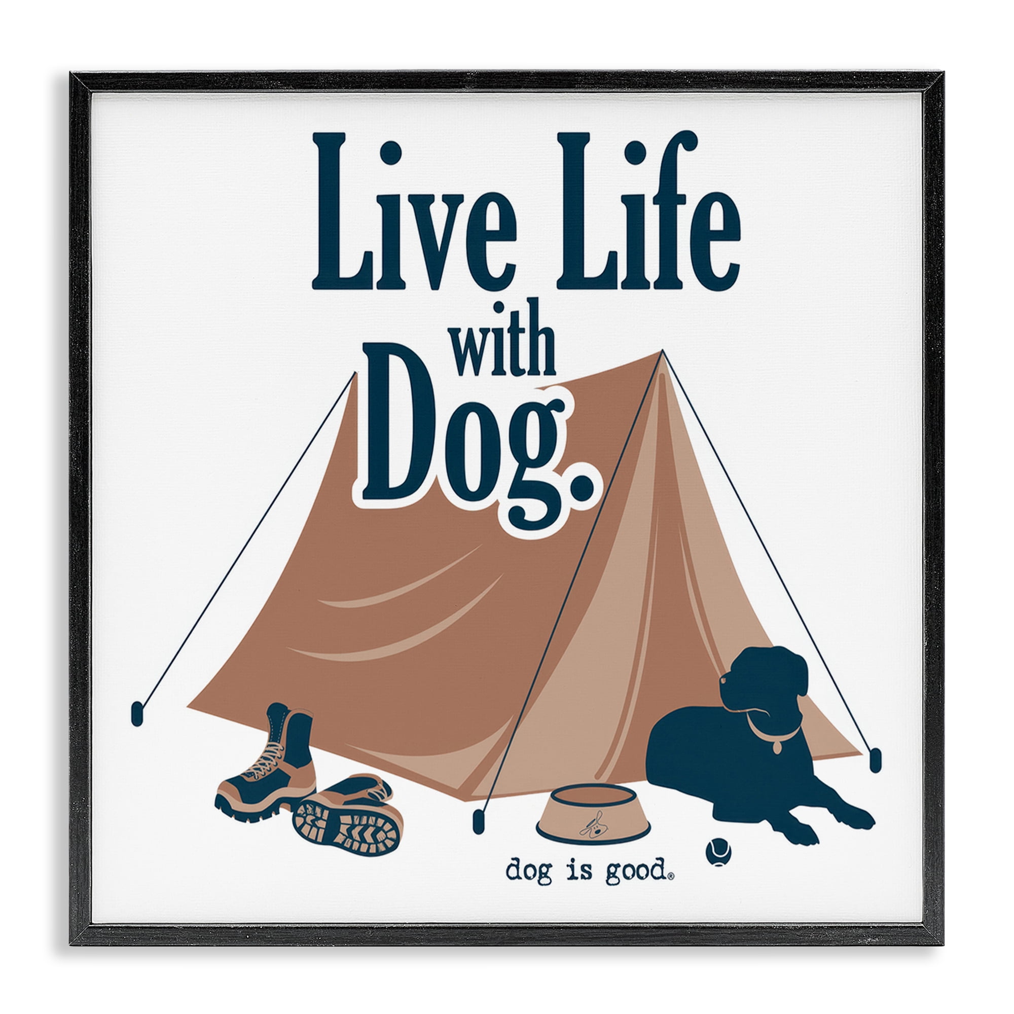 Stupell Industries Camping Life with Dog Animals Painting Black Framed Art Print Wall Art, 17 x 17