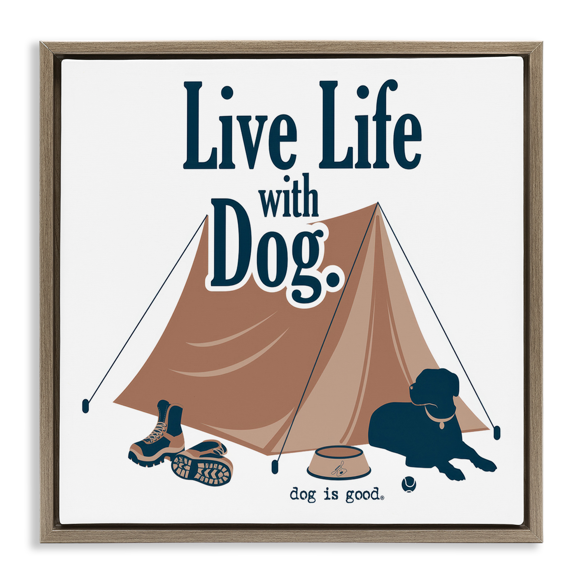 Stupell Industries Camping Life with Dog Animals Painting Brown Floater Framed Canvas Art Print Wall Art, 18 x 18