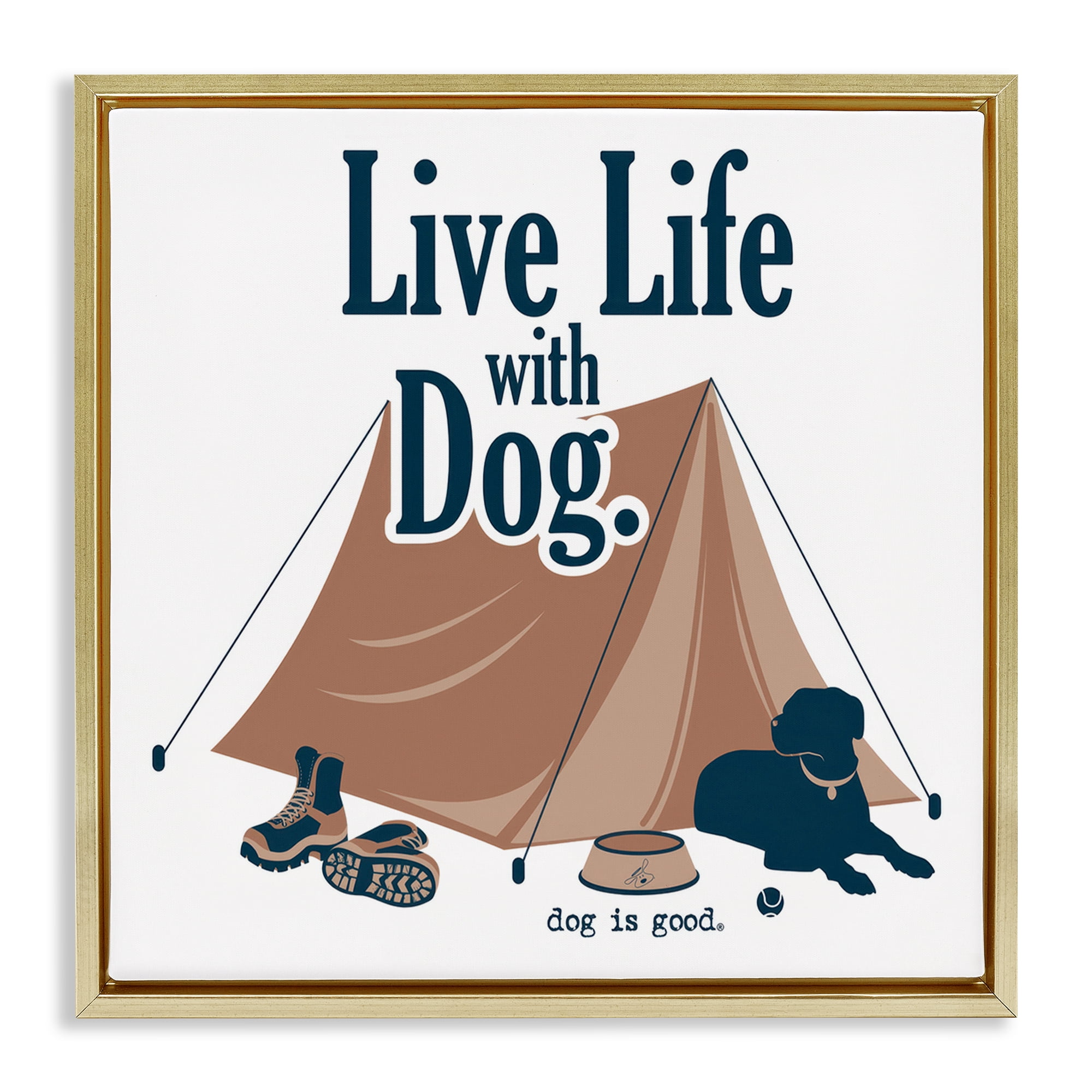 Stupell Industries Camping Life with Dog Animals Painting Gold Floater Framed Canvas Art Print Wall Art, 25 x 25
