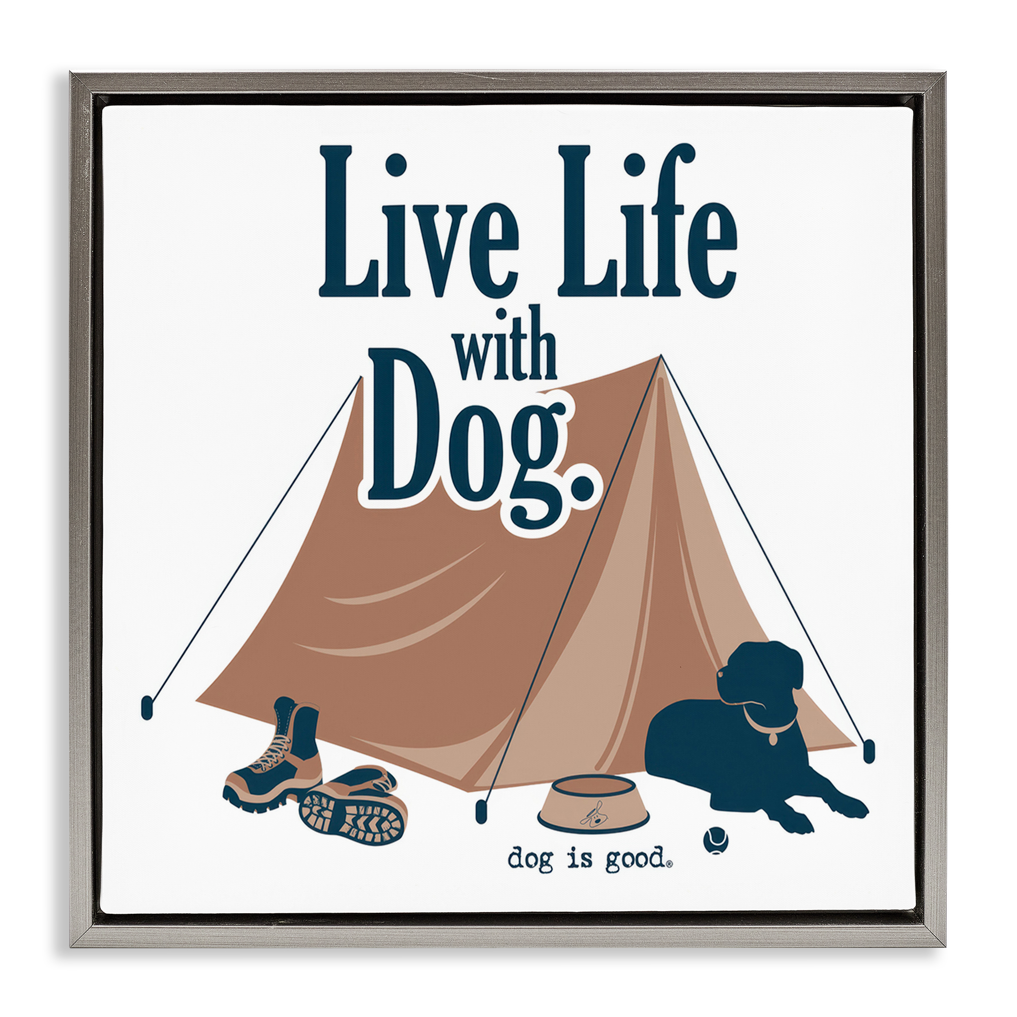 Stupell Industries Camping Life with Dog Animals Painting Gray Floater Framed Canvas Art Print Wall Art, 18 x 18