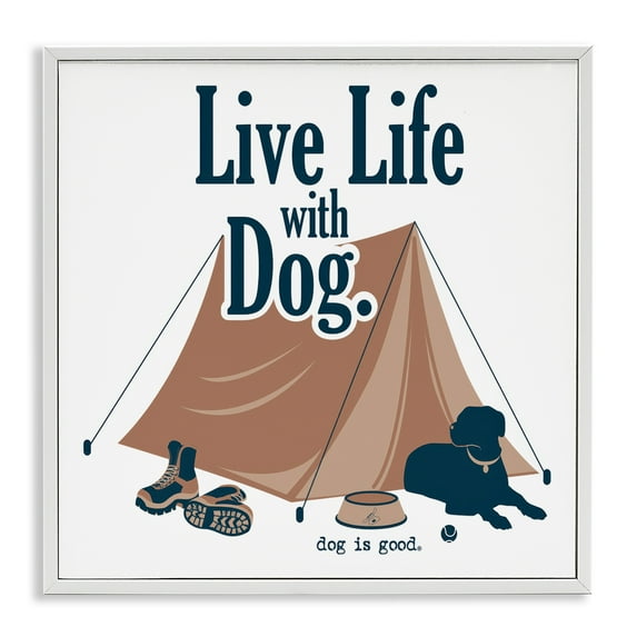 Stupell Industries Camping Life with Dog Animals Painting White Framed Art Print Wall Art, 17 x 17