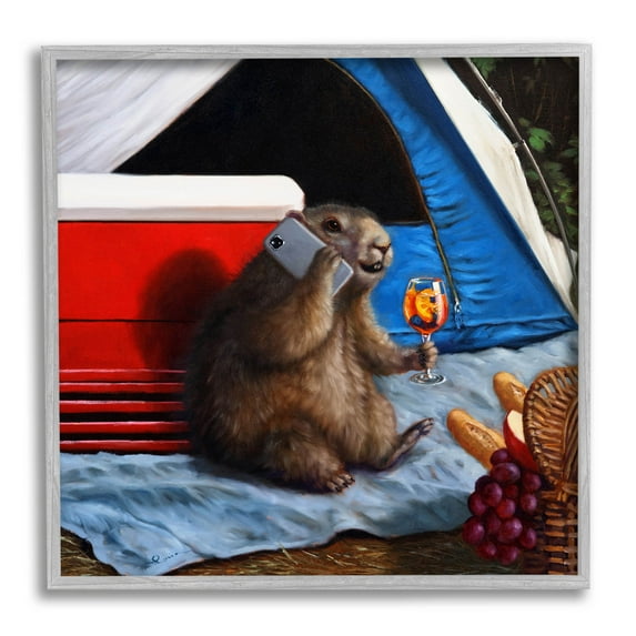Stupell Industries Camping Tent Muskrat Picnic Painting Gray Framed Art Print Wall Art, Design by Lucia Heffernan