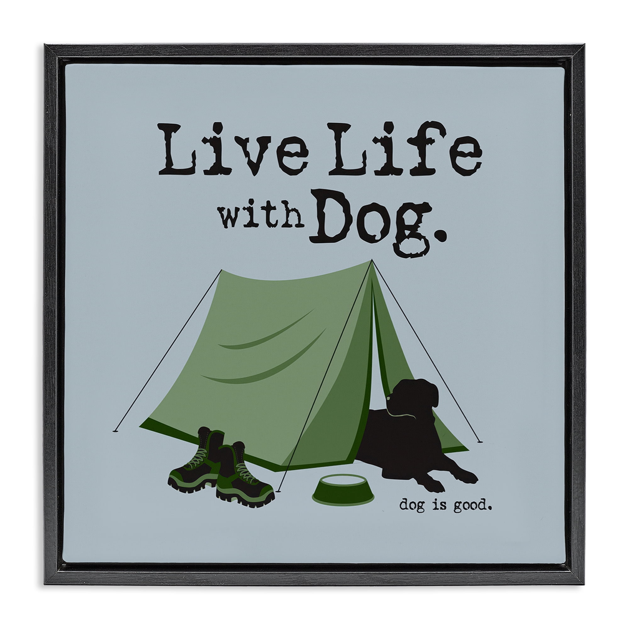 Stupell Industries Camping with Dog Animals Painting Black Floater Framed Canvas Art Print Wall Art, 25 x 25