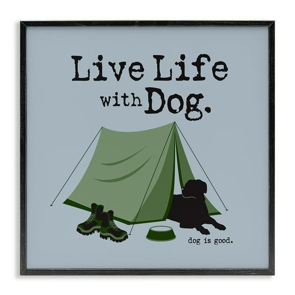 Stupell Industries Camping with Dog Animals Painting Black Framed Art Print Wall Art, 12 x 12