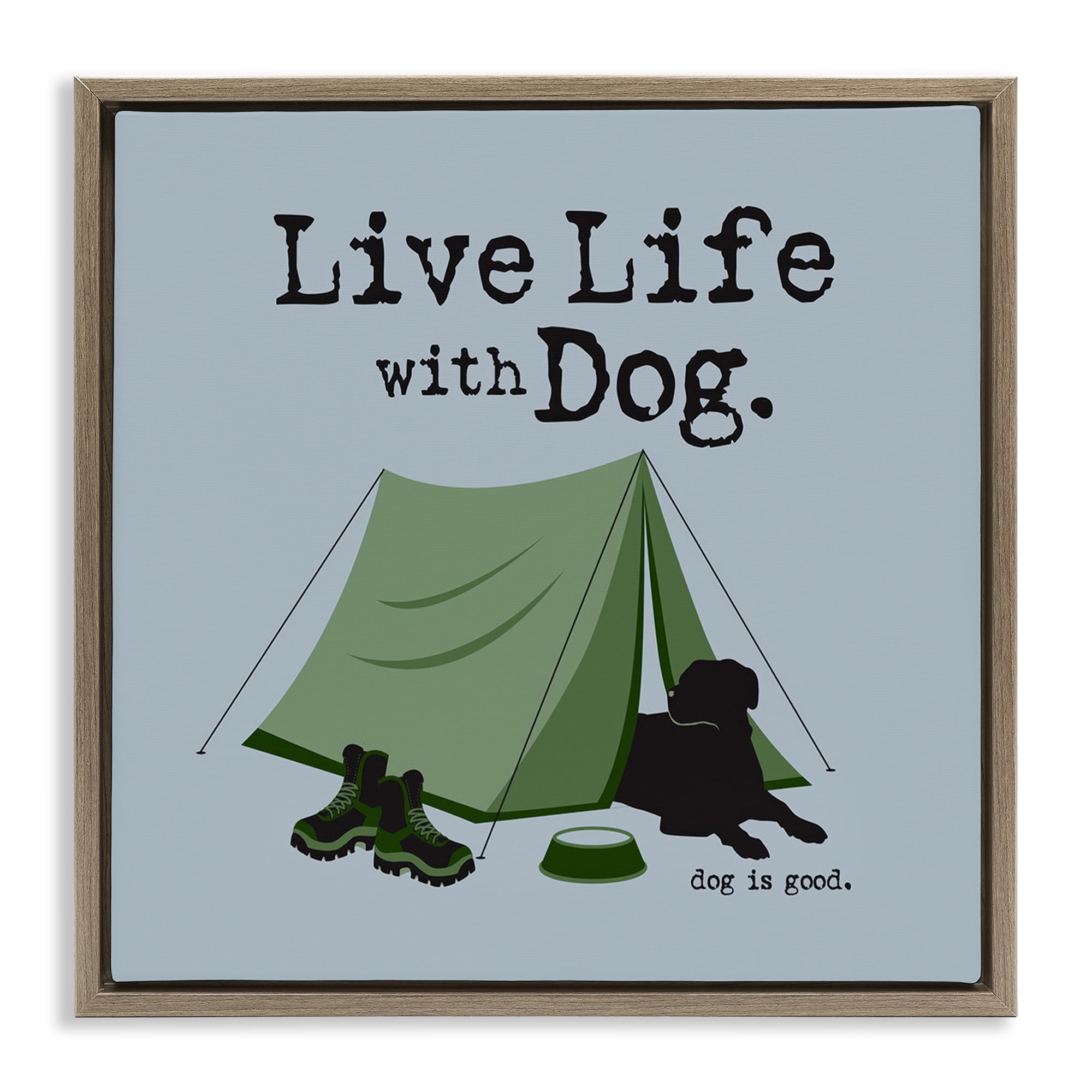 Stupell Industries Camping with Dog Animals Painting Brown Floater Framed Canvas Art Print Wall Art, 25 x 25