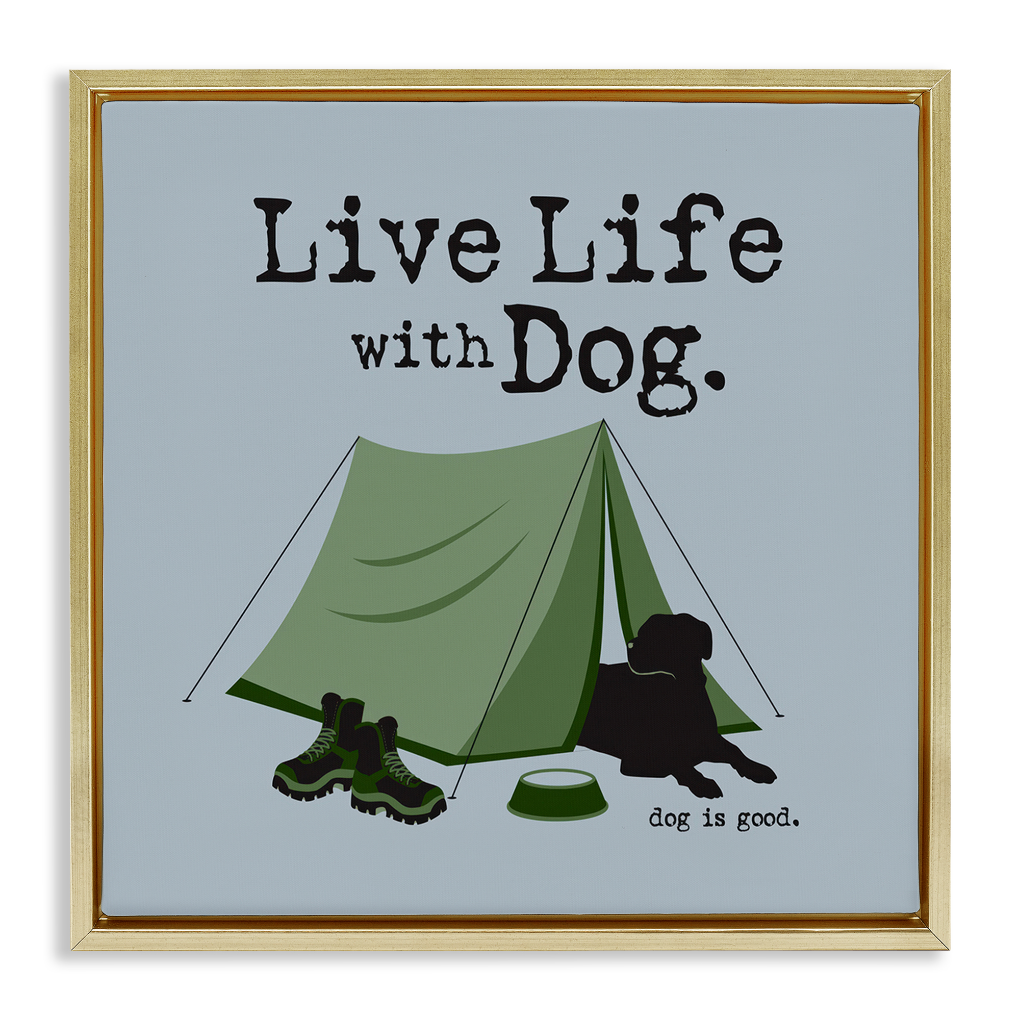 Stupell Industries Camping with Dog Animals Painting Gold Floater Framed Canvas Art Print Wall Art, 25 x 25