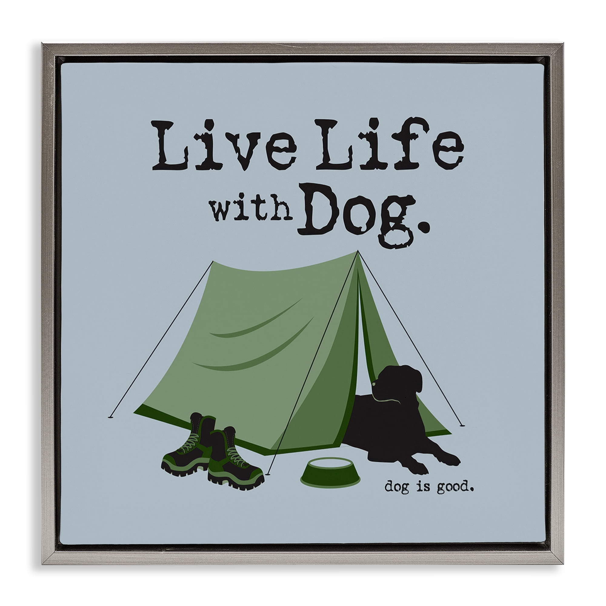 Stupell Industries Camping with Dog Animals Painting Gray Floater Framed Canvas Art Print Wall Art, 18 x 18