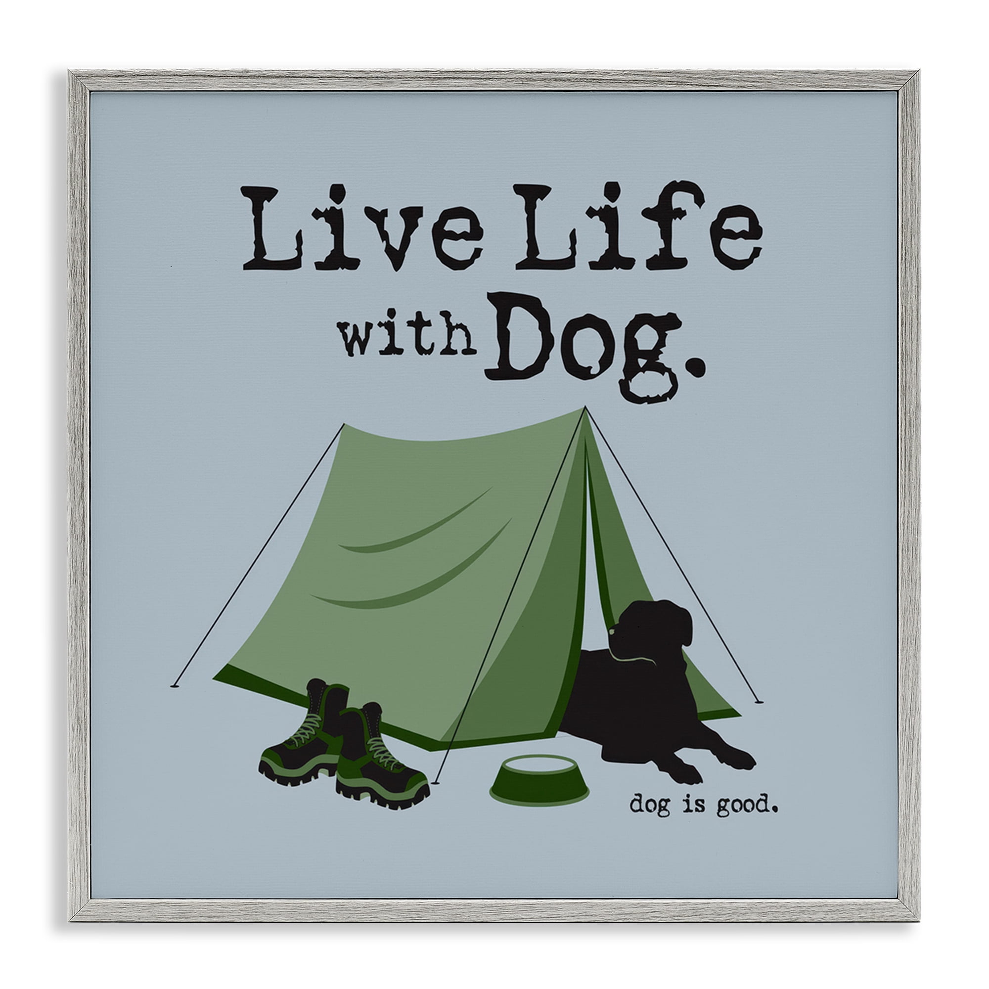 Stupell Industries Camping with Dog Animals Painting Gray Framed Art Print Wall Art, 17 x 17