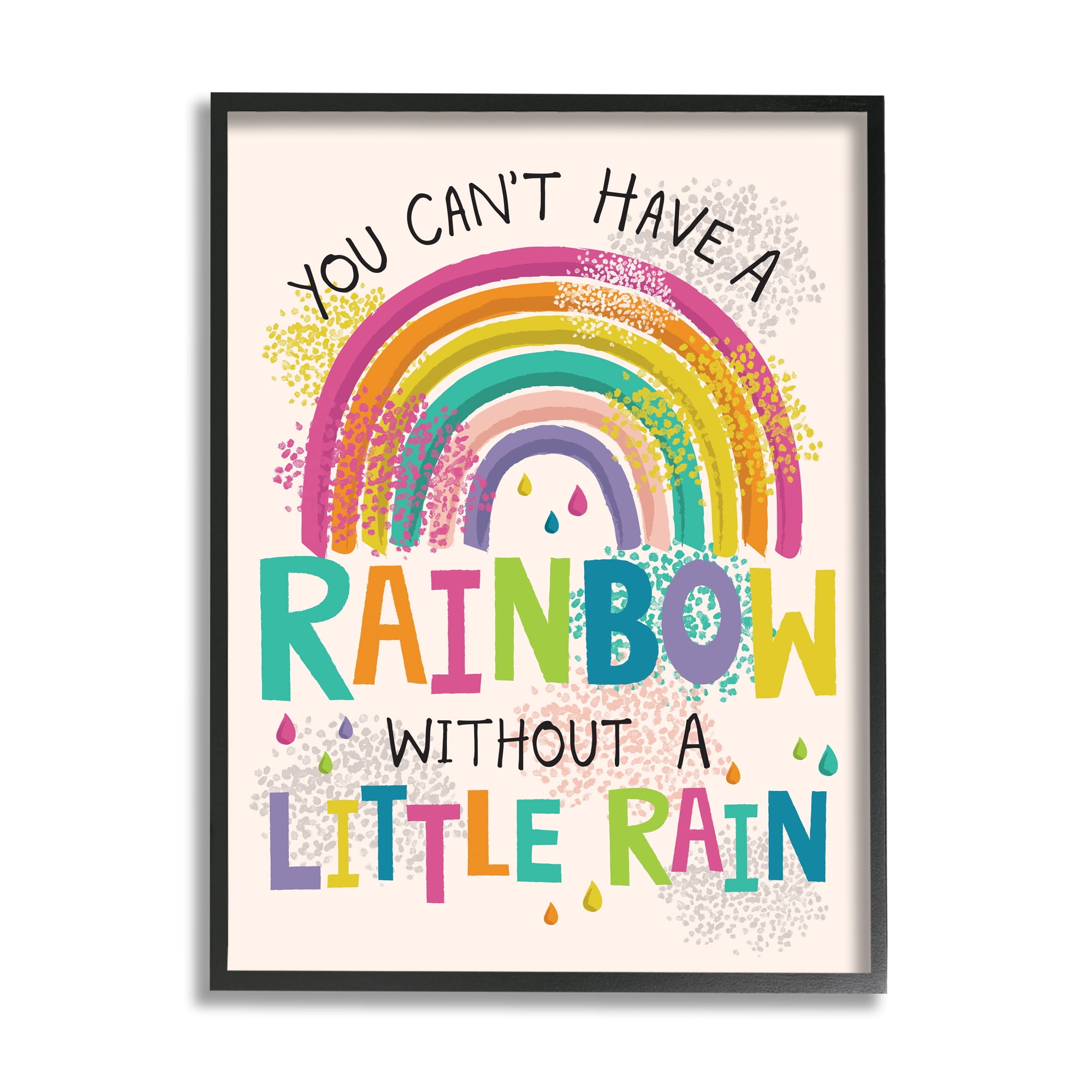 Stupell Industries Can't Have Rainbow Without Rain Phrase Inspirational Kids Inspirational Painting Black Framed Art Print Wall Art, 11 x 14