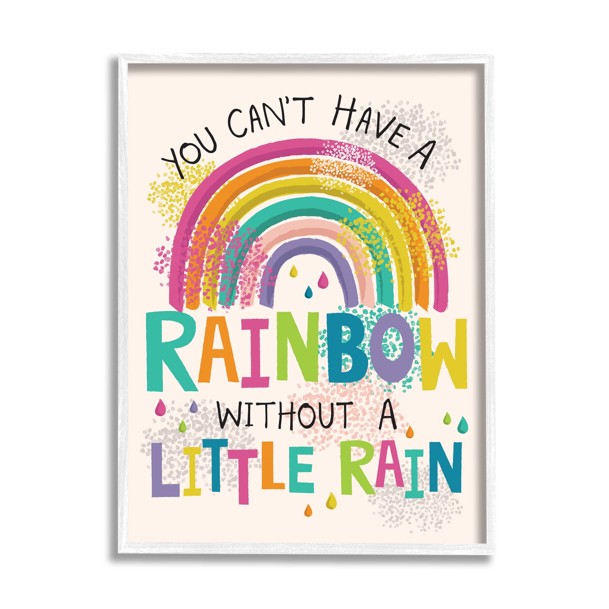 Stupell Industries Can't Have Rainbow Without Rain Phrase Inspirational Kids Inspirational Painting White Framed Art Print Wall Art, 11 x 14