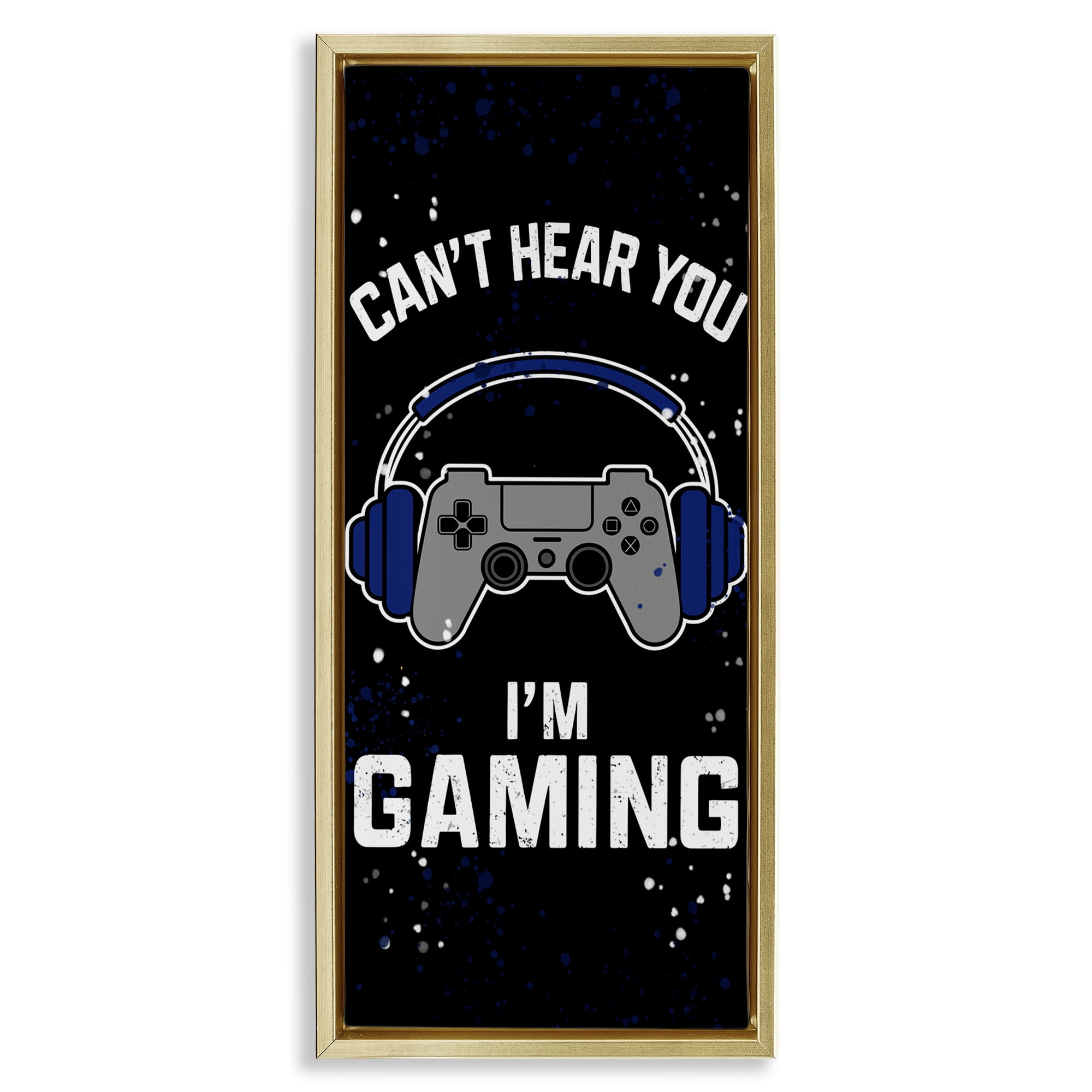 Stupell Industries Can't Hear You Gaming Gold Framed Floater Canvas Wall Art, design by Kim Allen