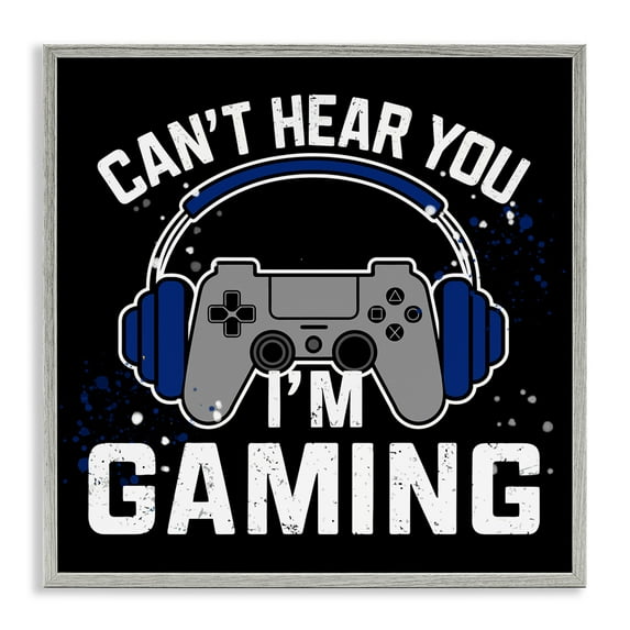 Stupell Industries Can't Hear You Gaming Quotes and Sayings Painting Gray Framed Art Print Wall Art, 24 x 24
