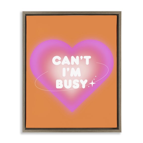 Stupell Industries Can't I'm Busy Phrase Text & Numbers Painting Brown Floater Framed Canvas Art Print Wall Art, 17 x 21