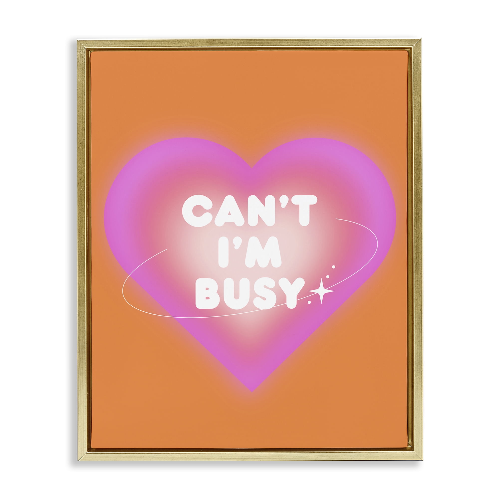 Stupell Industries Can't I'm Busy Phrase Text & Numbers Painting Gold Floater Framed Canvas Art Print Wall Art, 17 x 21