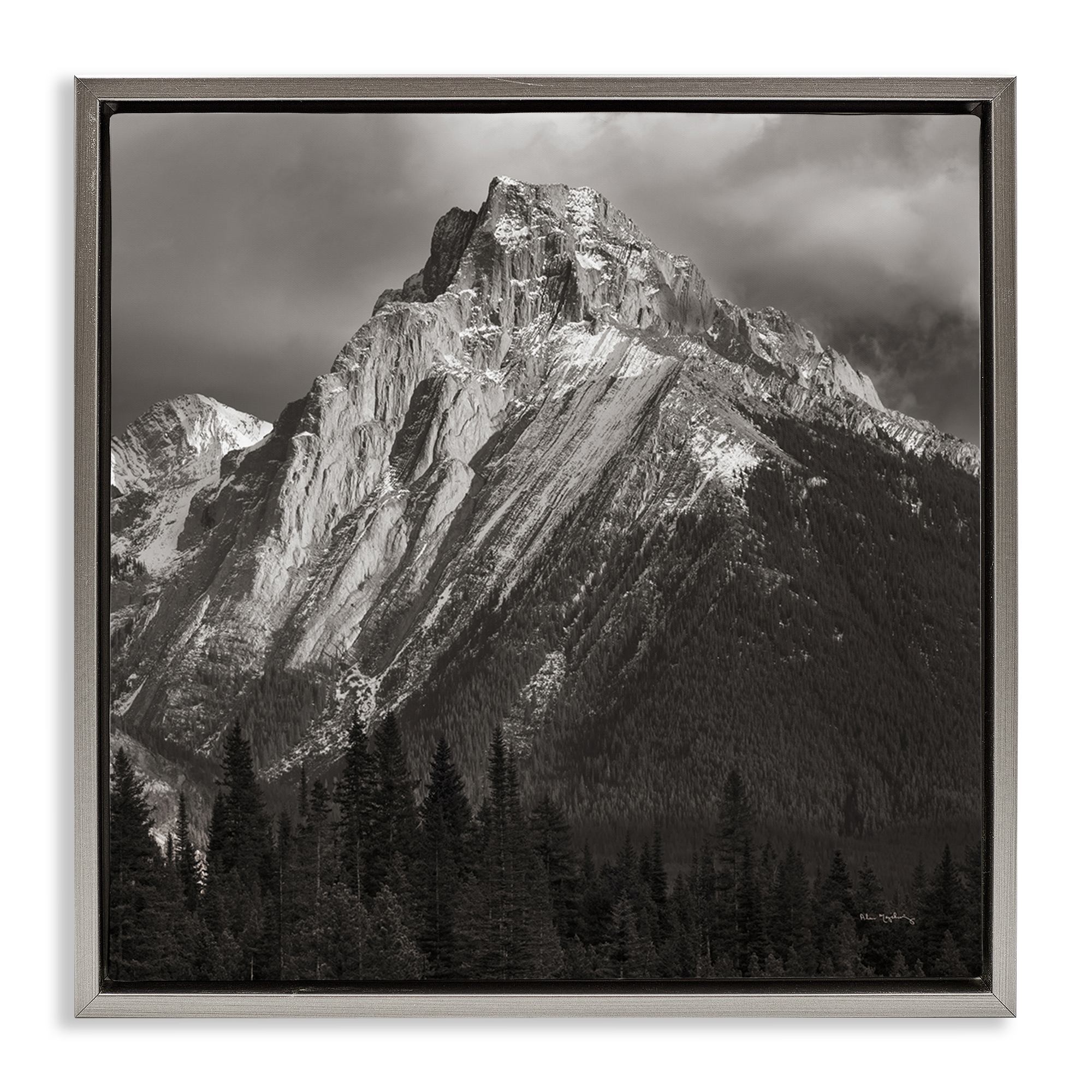 Stupell Industries Canadian Rockies View Landscape & Nature Photography Gray Floater Framed Canvas Art Print Wall Art, 25 x 25