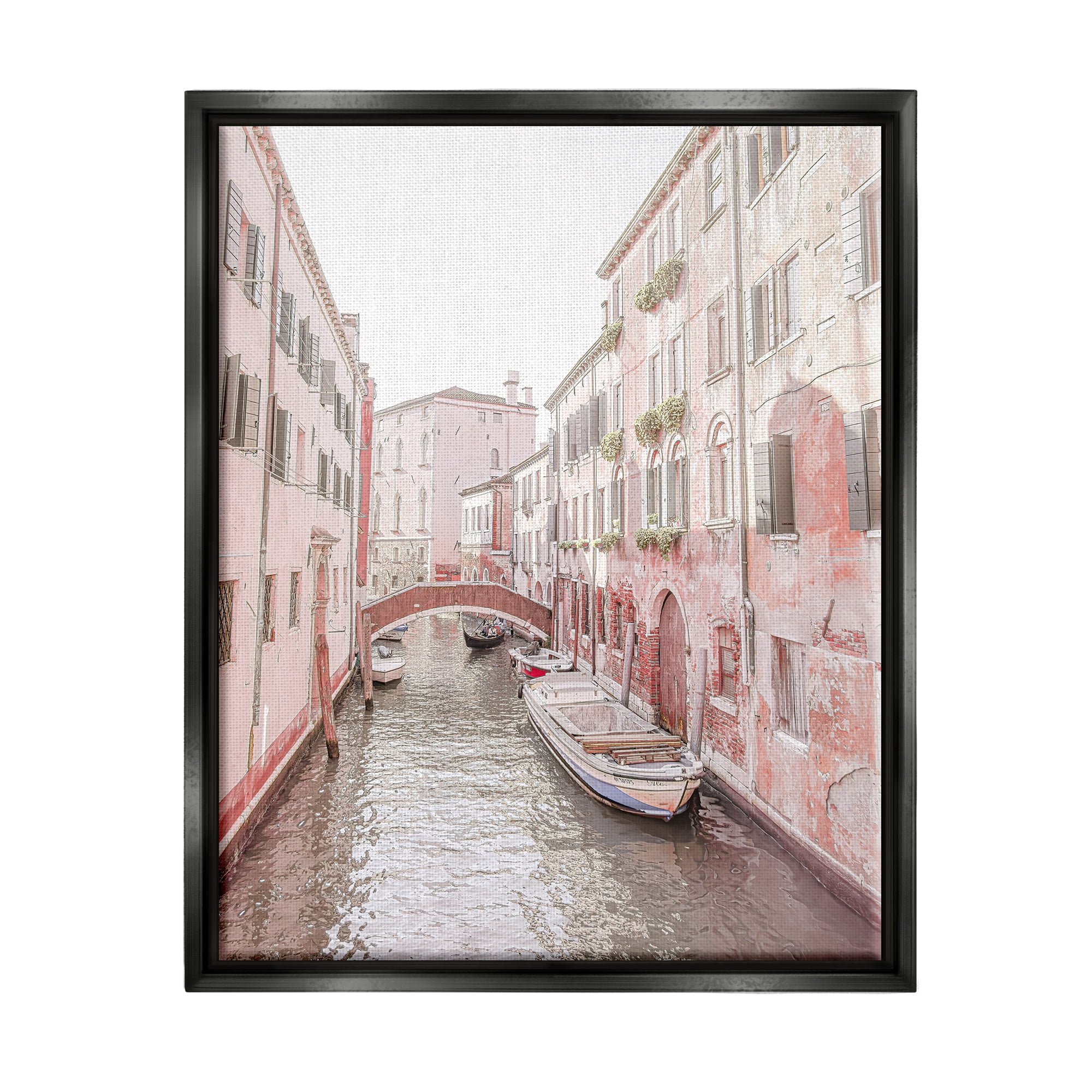 Stupell Industries Canal Boat City Water Bridge Town & City Photography Black Floater Framed Art Print Wall Art