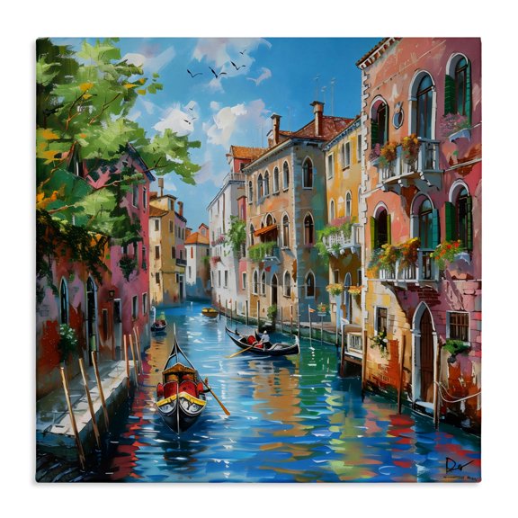 Stupell Industries Canal Boat Ride in City Canvas Wall Art design by LSR Creative Studio, 17 x 17