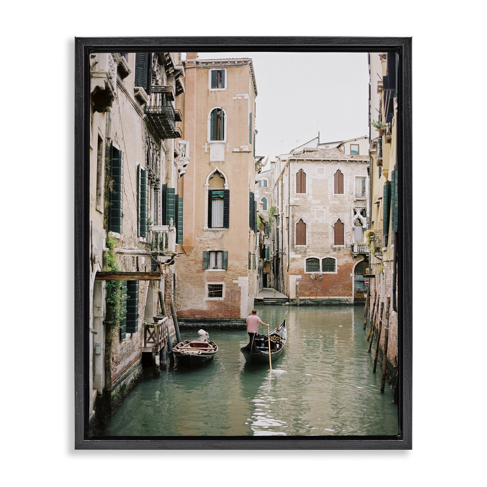 Stupell Industries Canal Gondolas Scene Town & City Photography Black Floater Framed Art Print Wall Art, 25 x 31