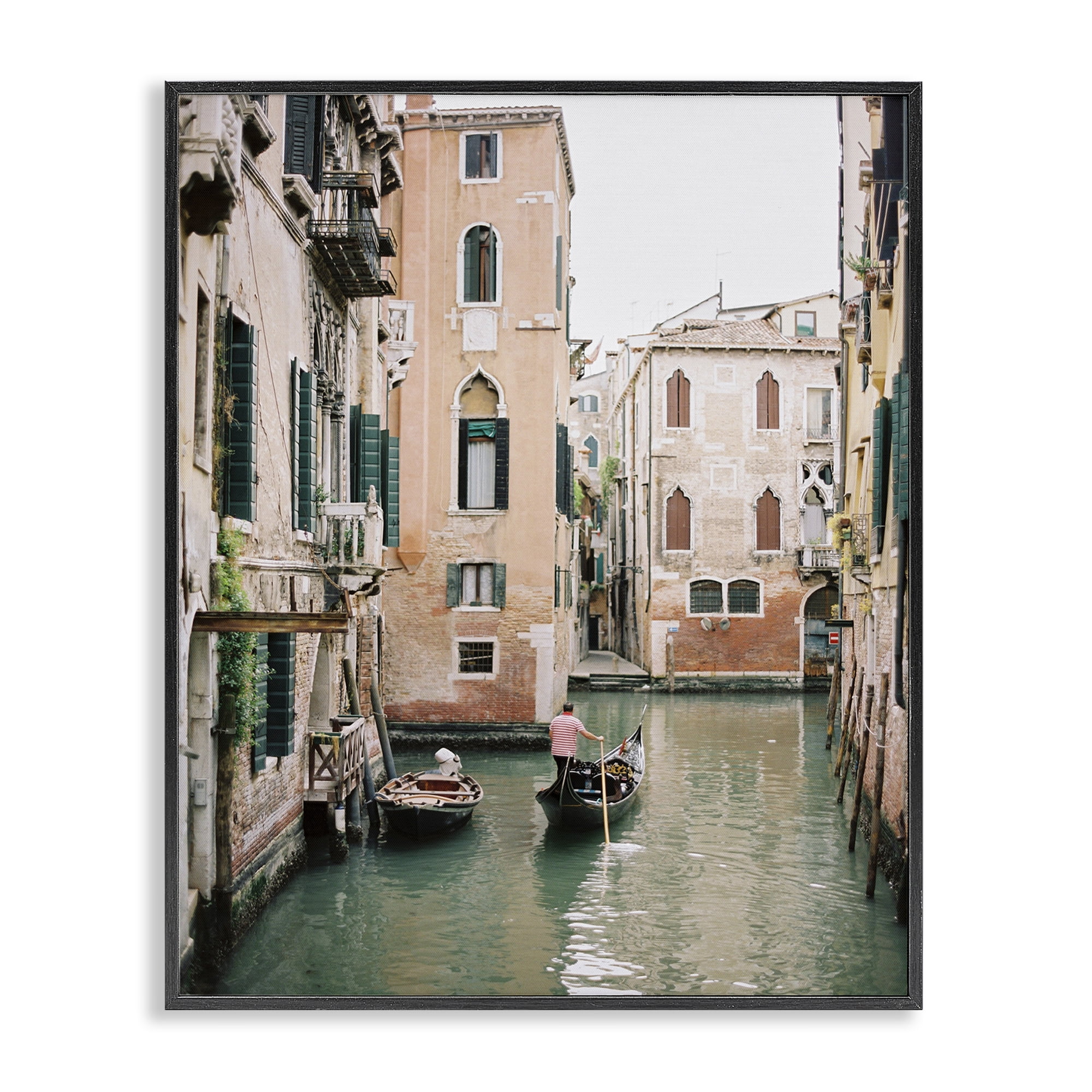 Stupell Industries Canal Gondolas Scene Town & City Photography Black Framed Art Print Wall Art, 16 x 20