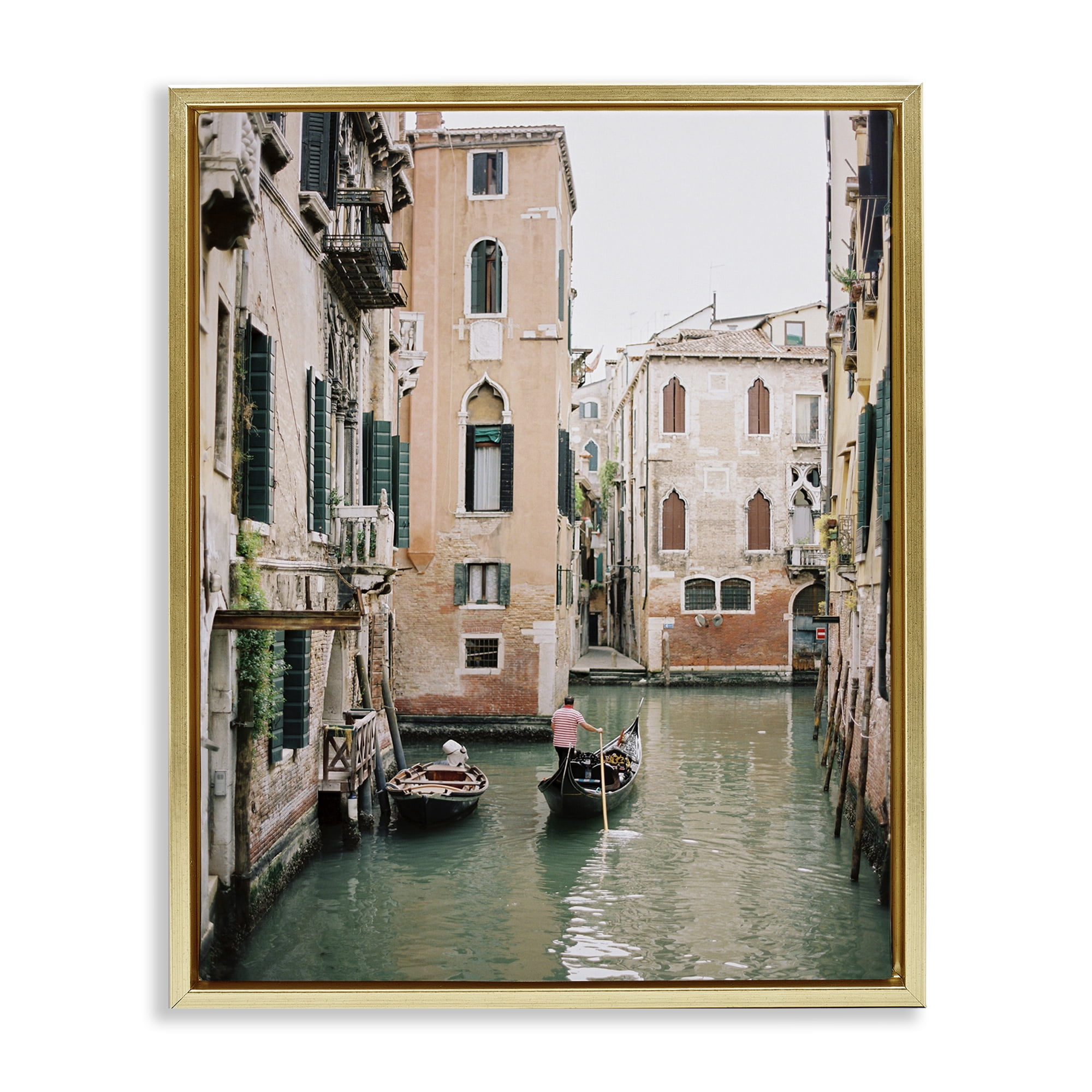 Stupell Industries Canal Gondolas Scene Town & City Photography Gold Floater Framed Art Print Wall Art, 17 x 21