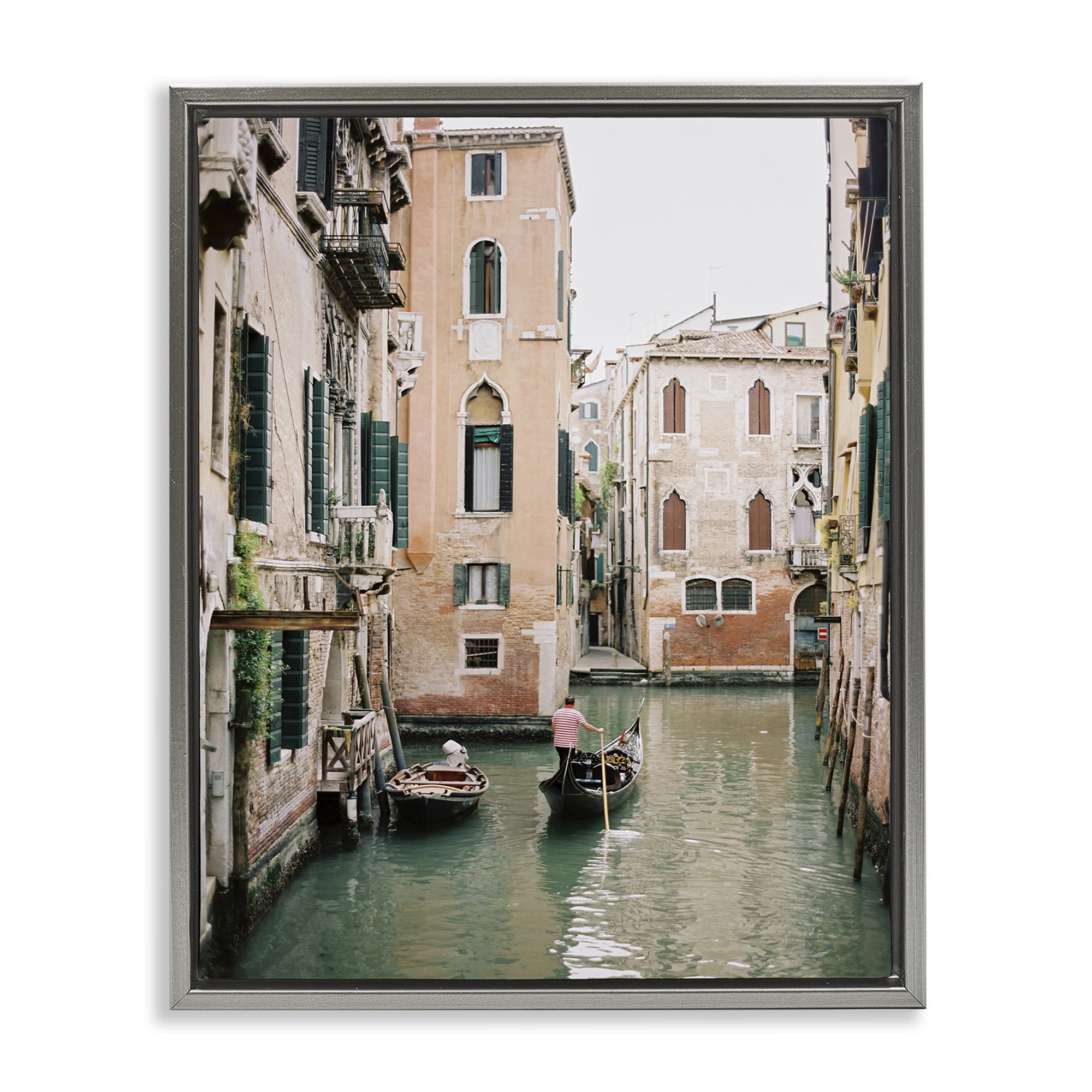 Stupell Industries Canal Gondolas Scene Town & City Photography Gray Floater Framed Art Print Wall Art, 25 x 31