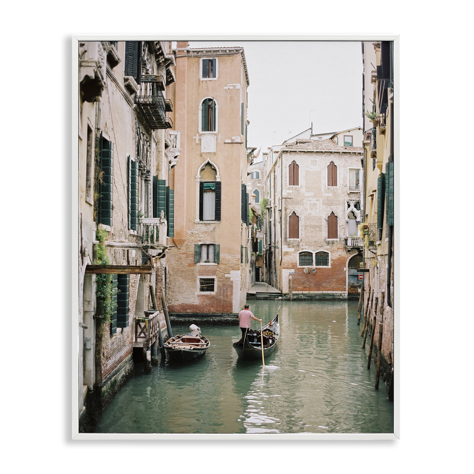 Stupell Industries Canal Gondolas Scene Town & City Photography White Framed Art Print Wall Art, 24 x 30