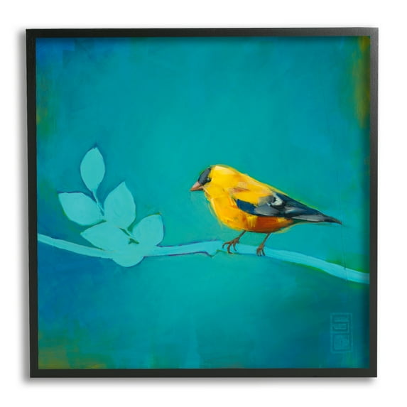 Stupell Industries Canary with Abstract Branch Animals & Insects Painting Black Framed Art Print Wall Art, 17 x 17