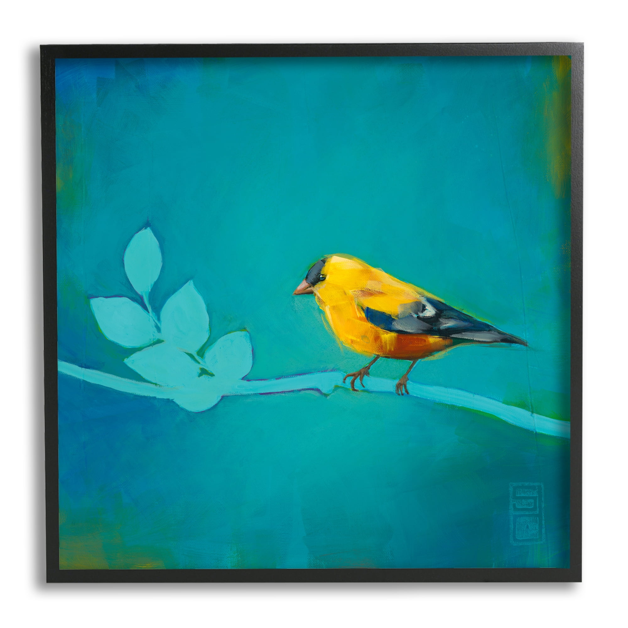 Stupell Industries Canary with Abstract Branch Animals & Insects Painting Black Framed Art Print Wall Art, 24 x 24