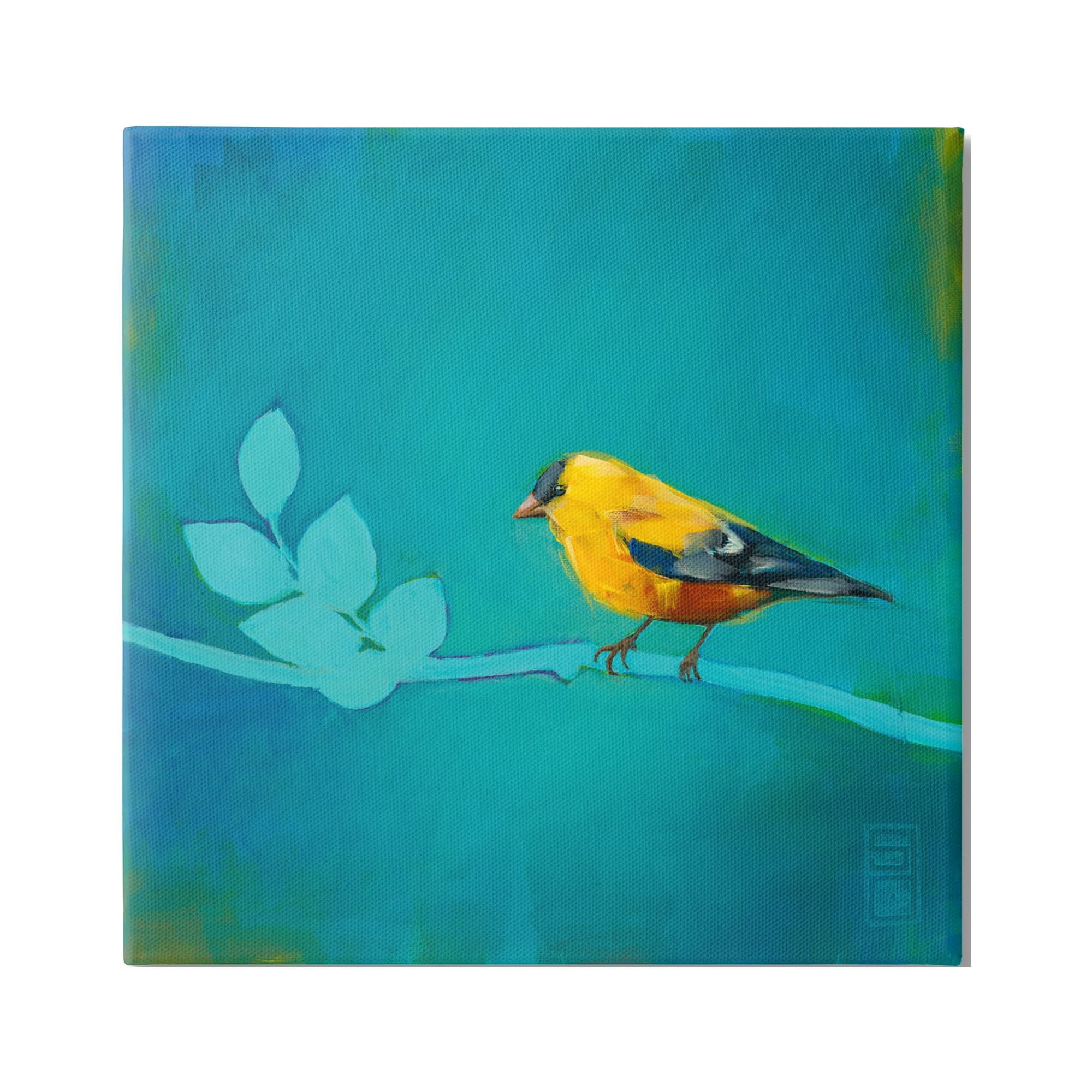 Stupell Industries Canary with Abstract Branch Animals & Insects Painting Gallery Wrapped Canvas Print Wall Art, 30 x 30