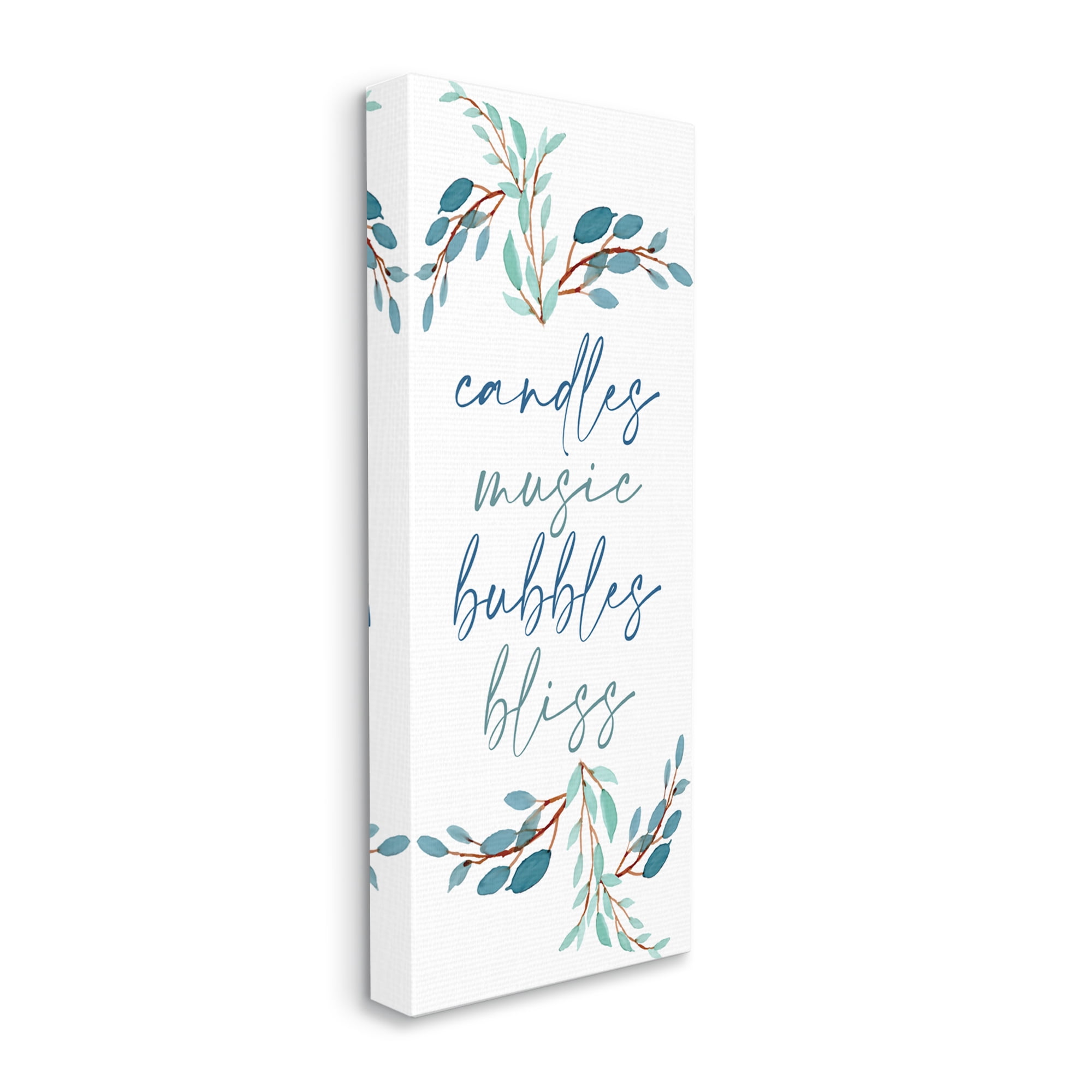 Stupell Industries Candles Music Bubbles Bliss Bathroom Relaxation Blue Plants, 10 x 24, Designed by Kim Allen