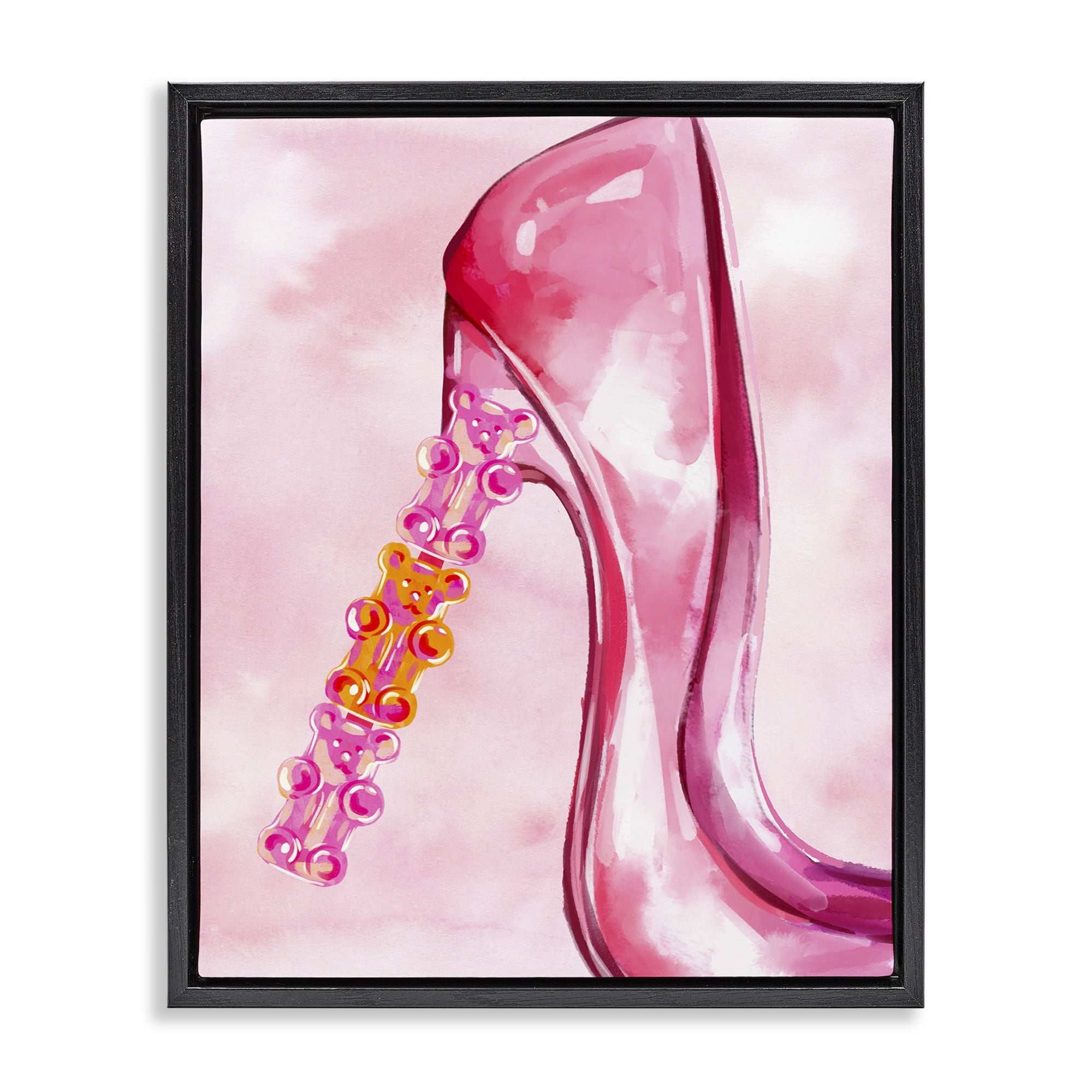 Stupell Industries Candy Bear Heel Beauty & Fashion Painting Black Floater Framed Art Print Wall Art, 17 x 21