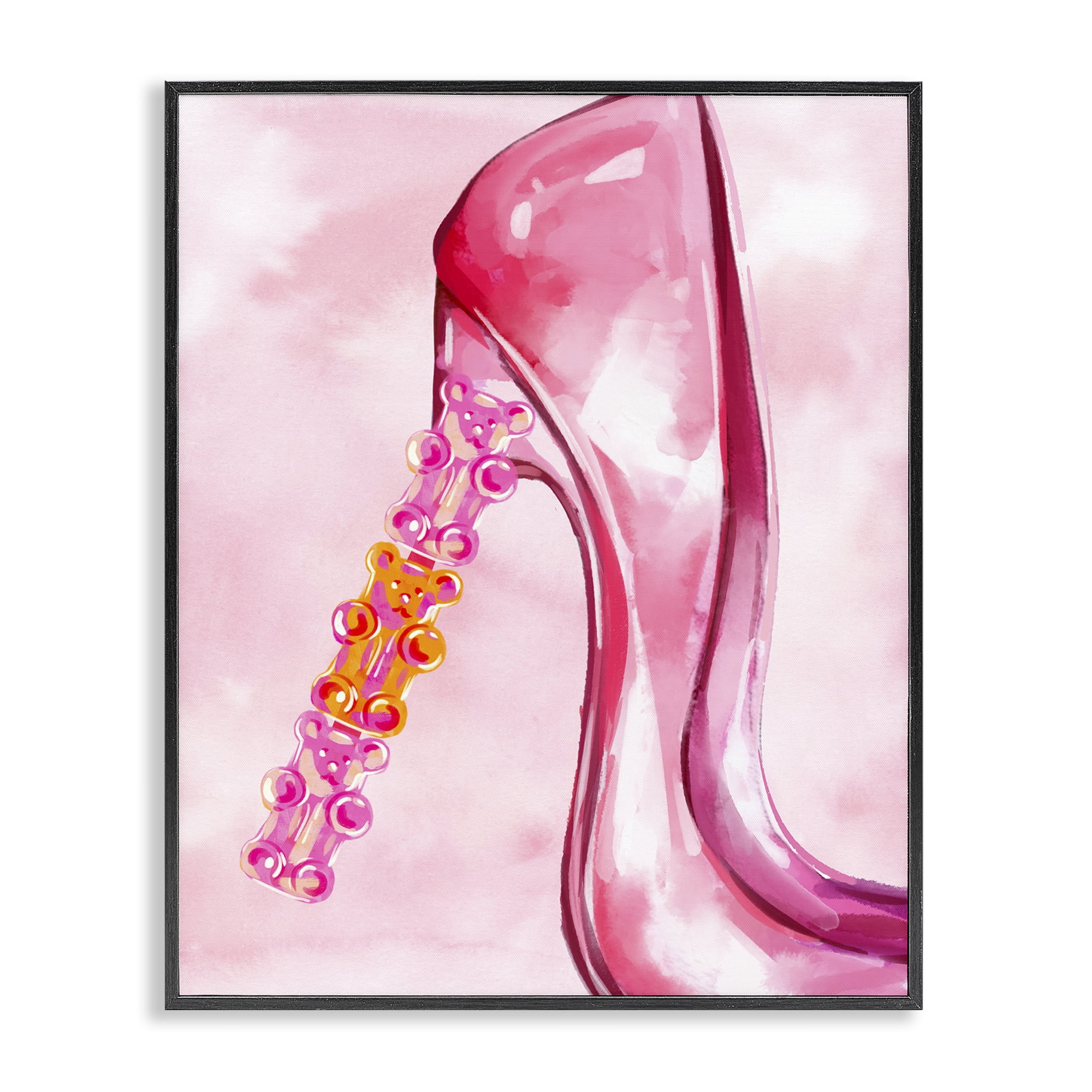 Stupell Industries Candy Bear Heel Beauty & Fashion Painting Black Framed Art Print Wall Art, 11 x 14