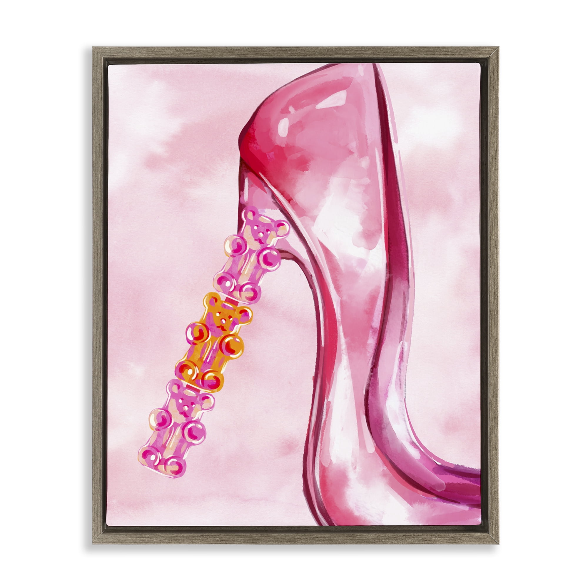 Stupell Industries Candy Bear Heel Beauty & Fashion Painting Brown Floater Framed Art Print Wall Art, 25 x 31