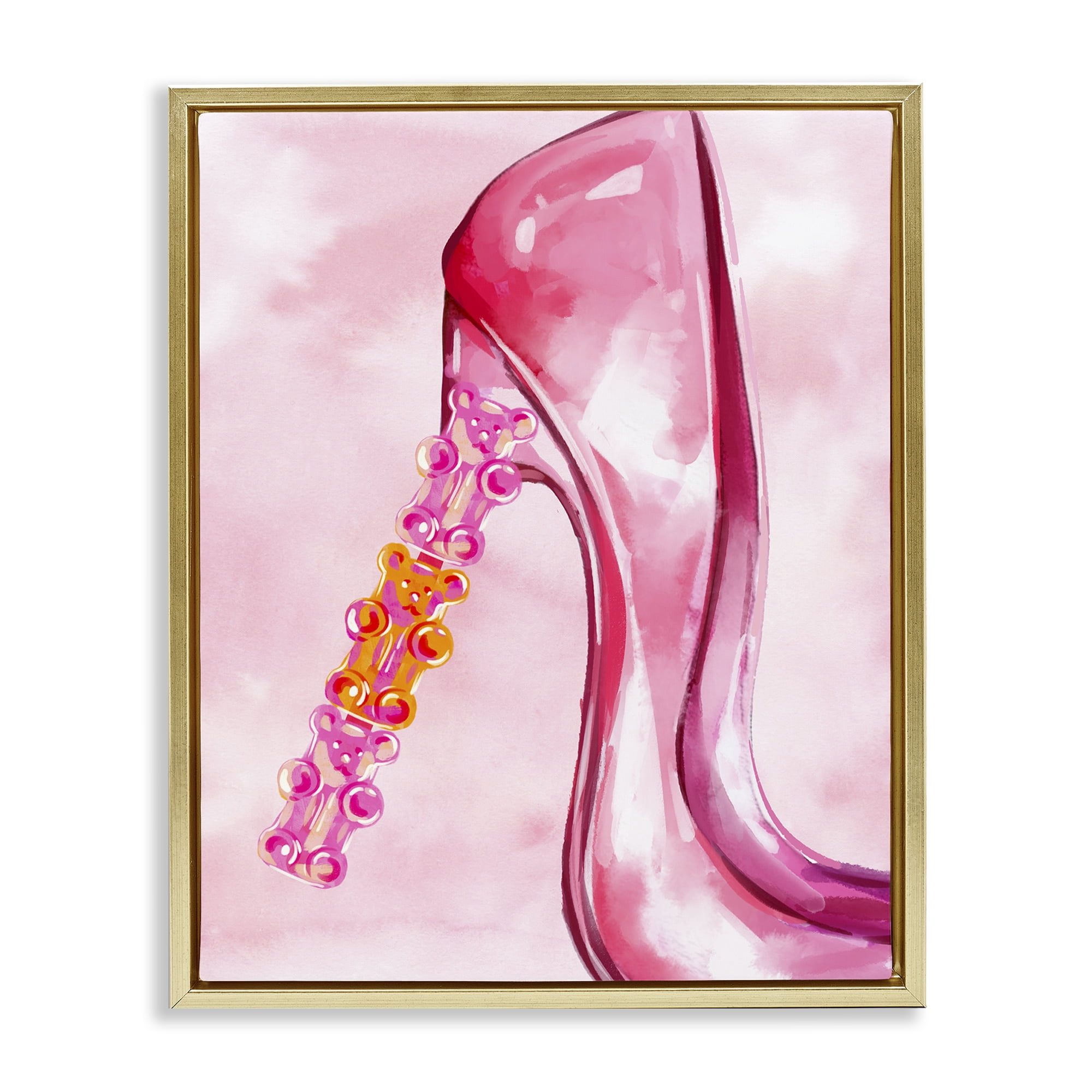 Stupell Industries Candy Bear Heel Beauty & Fashion Painting Gold Floater Framed Art Print Wall Art, 25 x 31