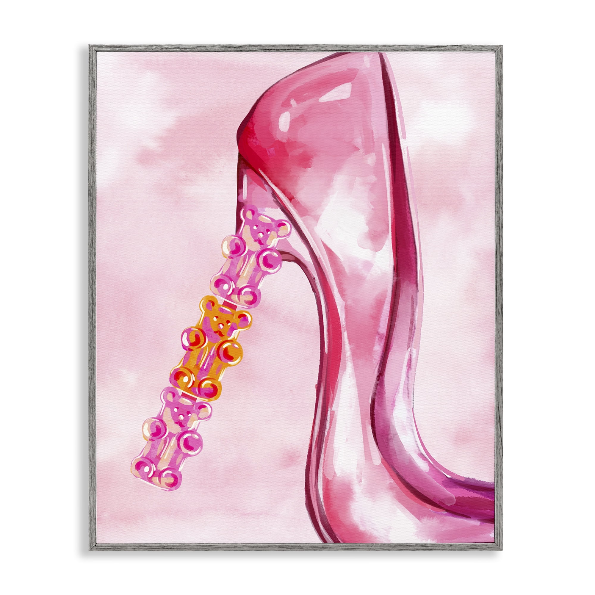 Stupell Industries Candy Bear Heel Beauty & Fashion Painting Gray Framed Art Print Wall Art, 11 x 14