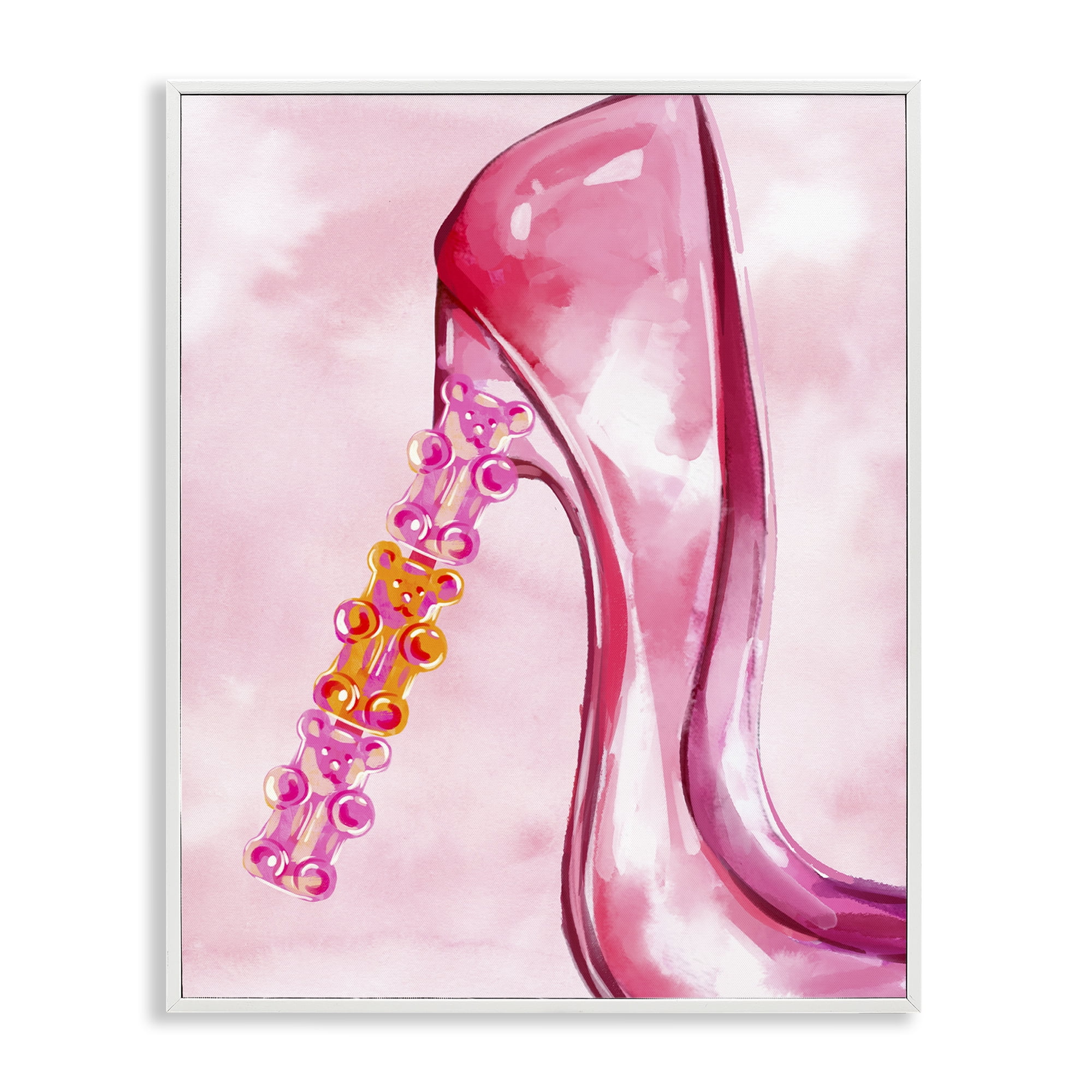 Stupell Industries Candy Bear Heel Beauty & Fashion Painting White Framed Art Print Wall Art, 11 x 14