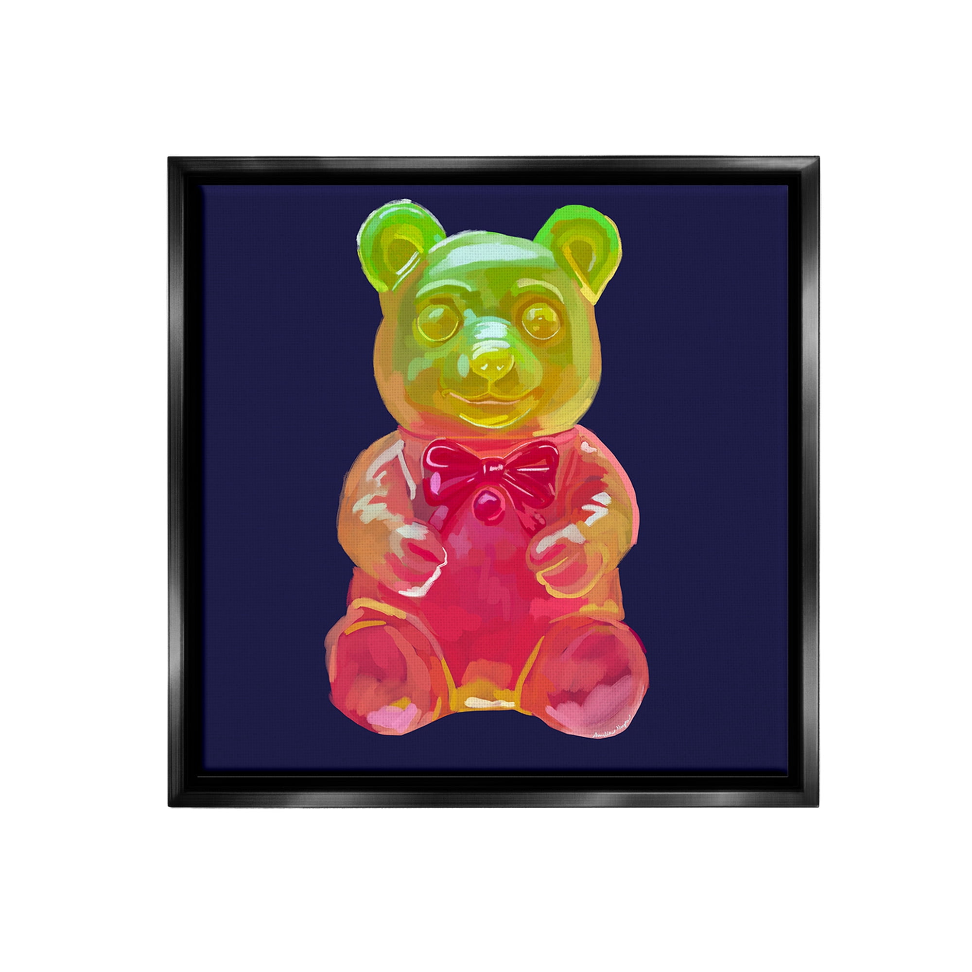 Stupell Industries Candy Bear on Blue Food & Beverage Painting Black Floater Framed Canvas Art Print Wall Art, 25 x 25
