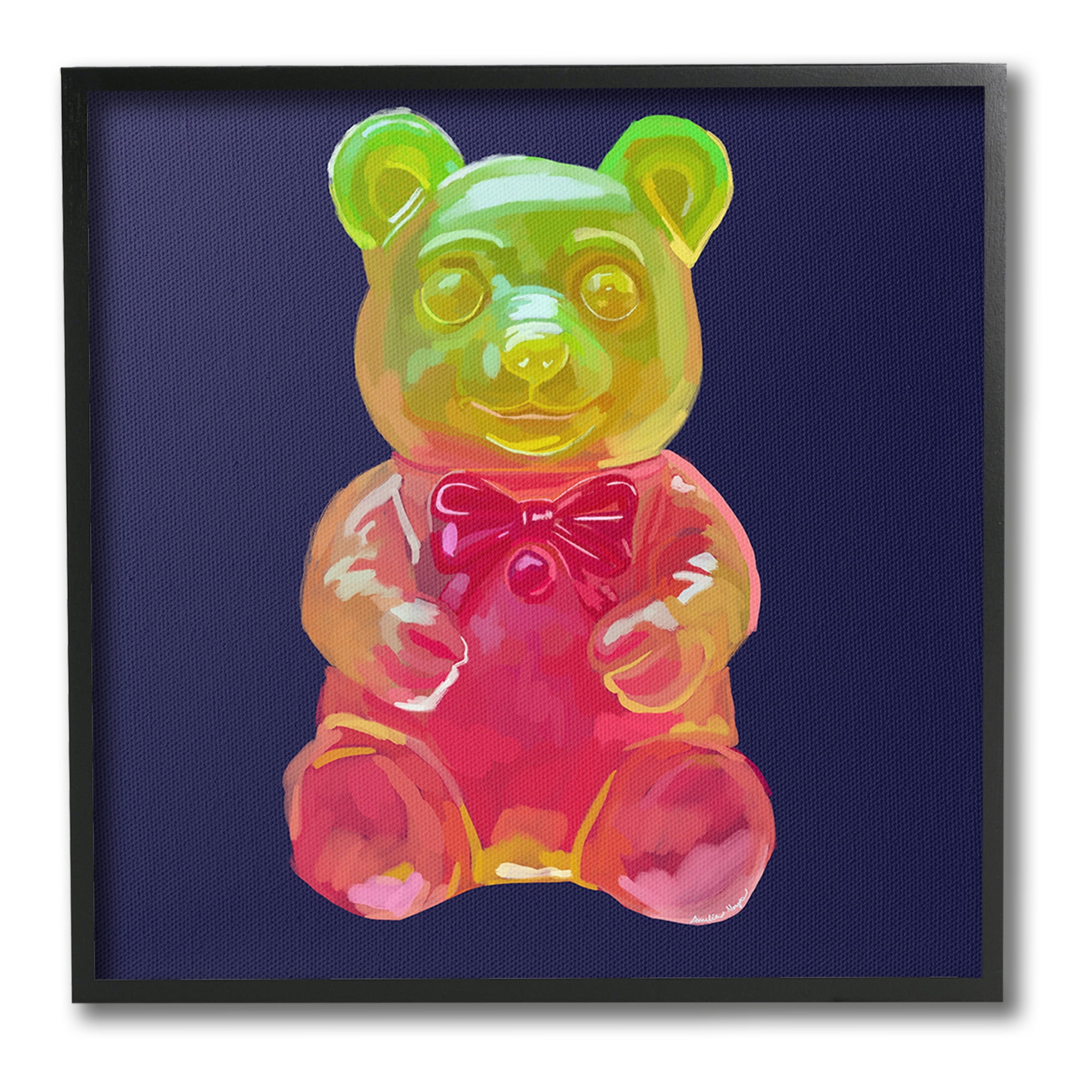 Stupell Industries Candy Bear on Blue Food & Beverage Painting Black Framed Art Print Wall Art, 17 x 17