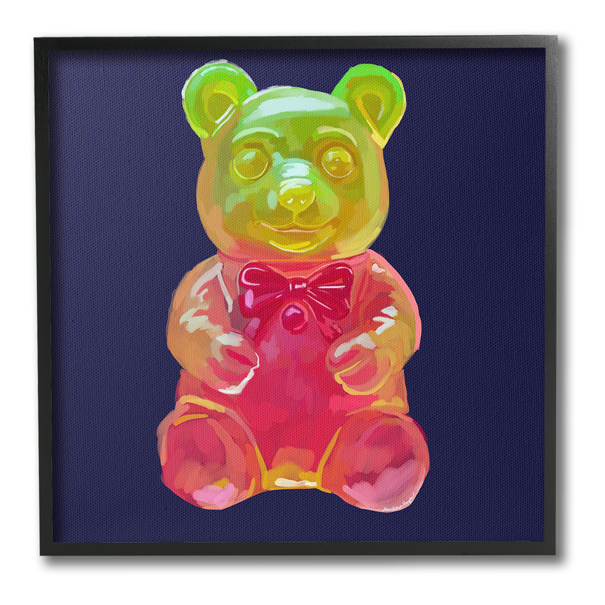 Stupell Industries Candy Bear on Blue Food & Beverage Painting Black Framed Art Print Wall Art, 24 x 24