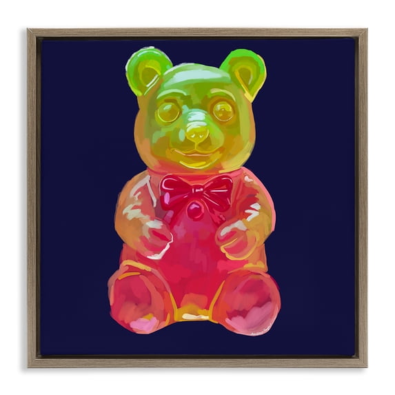 Stupell Industries Contemporary Candy Bear on Blue Brown Floating Frame Canvas Art, 25 x 25, by Amelia Noyes
