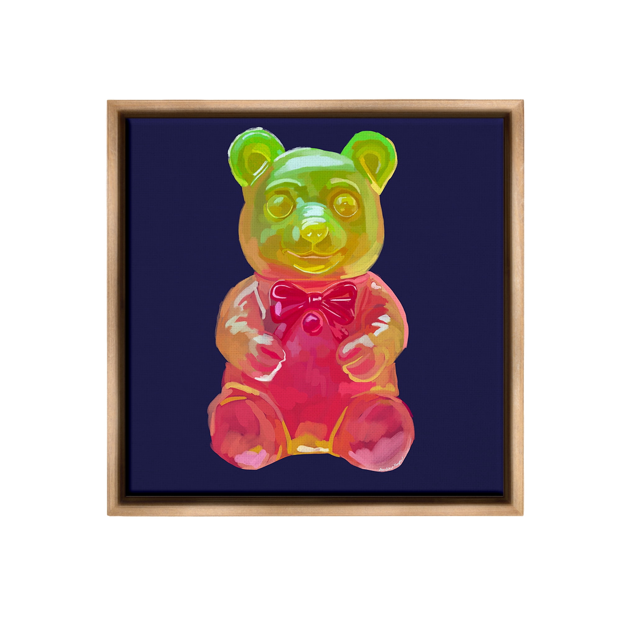 Stupell Industries Candy Bear on Blue Food & Beverage Painting Brown Floater Framed Canvas Art Print Wall Art, 25 x 25