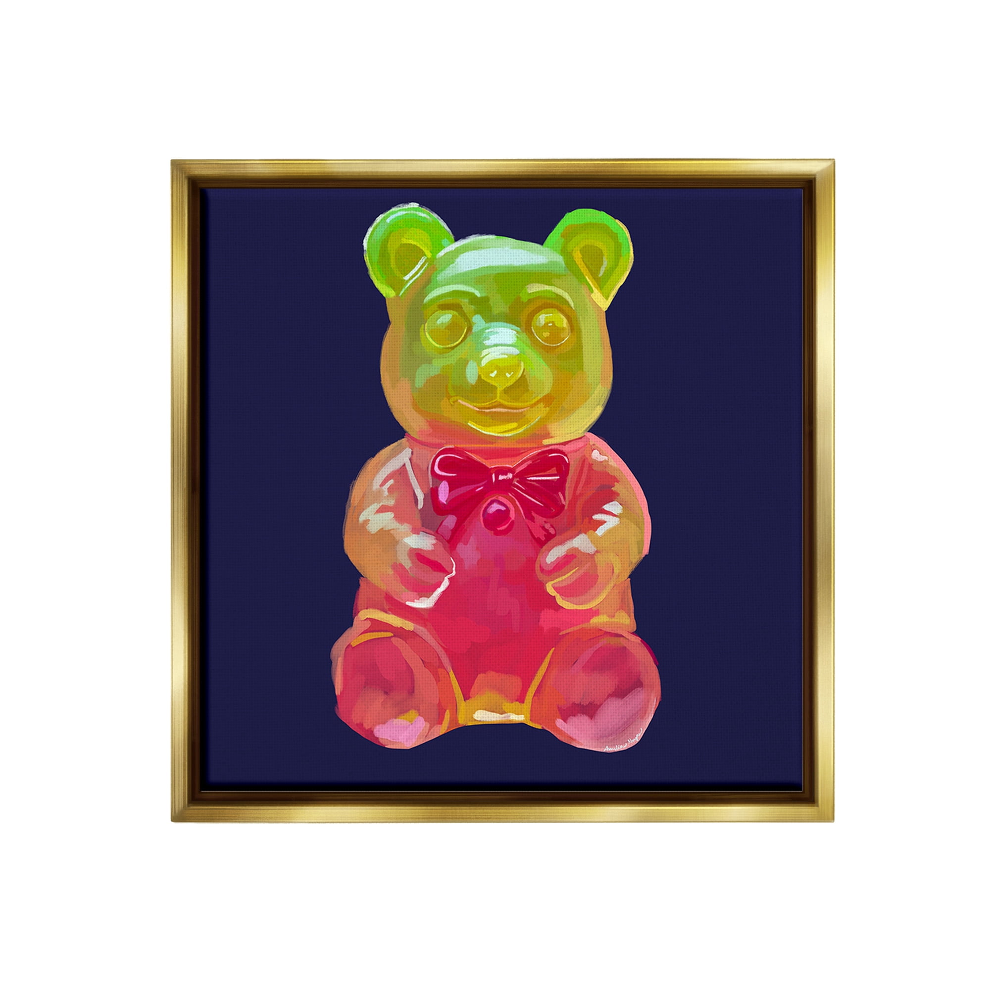 Stupell Industries Candy Bear on Blue Food & Beverage Painting Gold Floater Framed Canvas Art Print Wall Art, 18 x 18