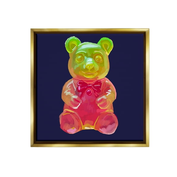 Stupell Industries Candy Bear on Blue Food & Beverage Painting Gold Floater Framed Canvas Art Print Wall Art, 18 x 18