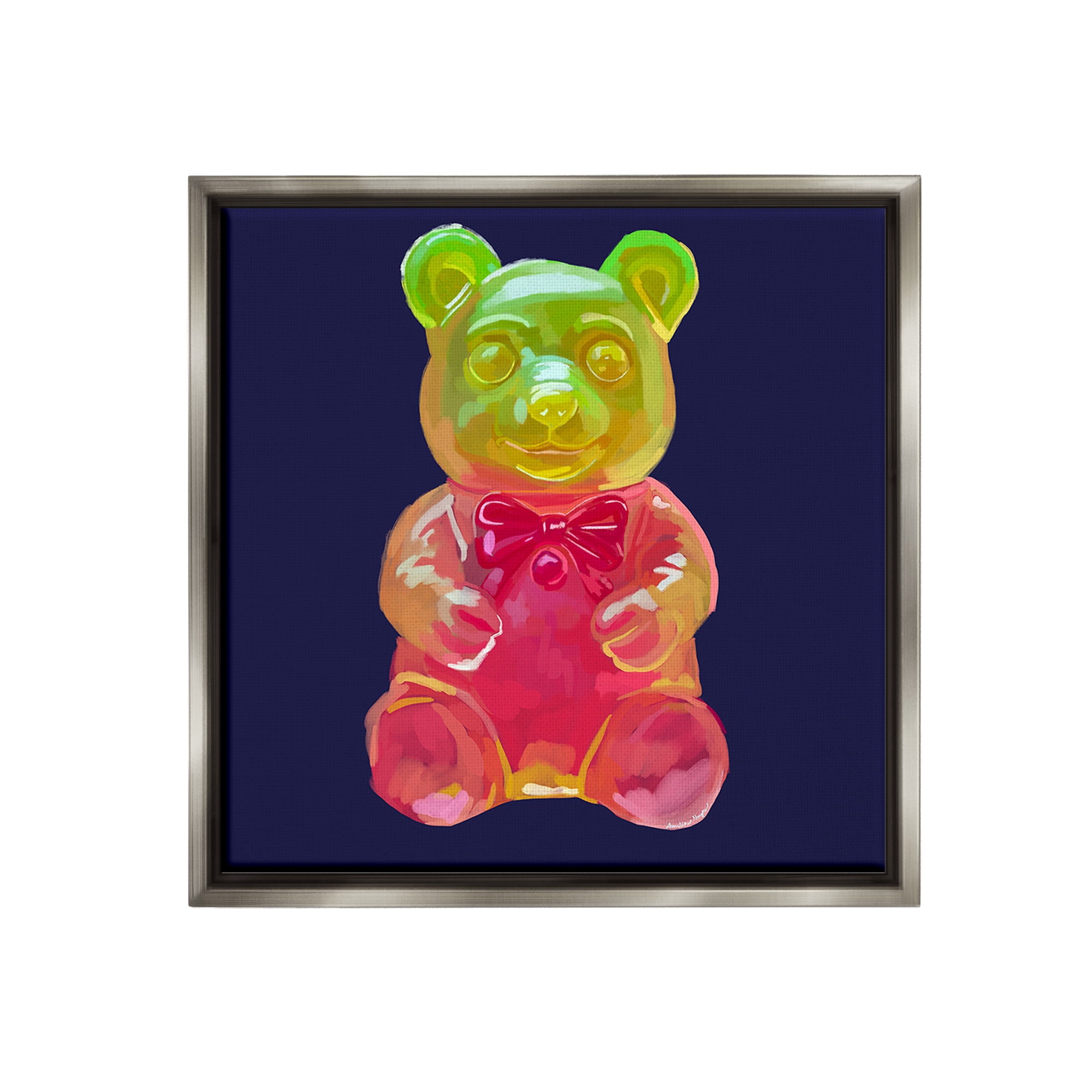 Stupell Industries Candy Bear on Blue Food & Beverage Painting Gray Floater Framed Canvas Art Print Wall Art, 25 x 25