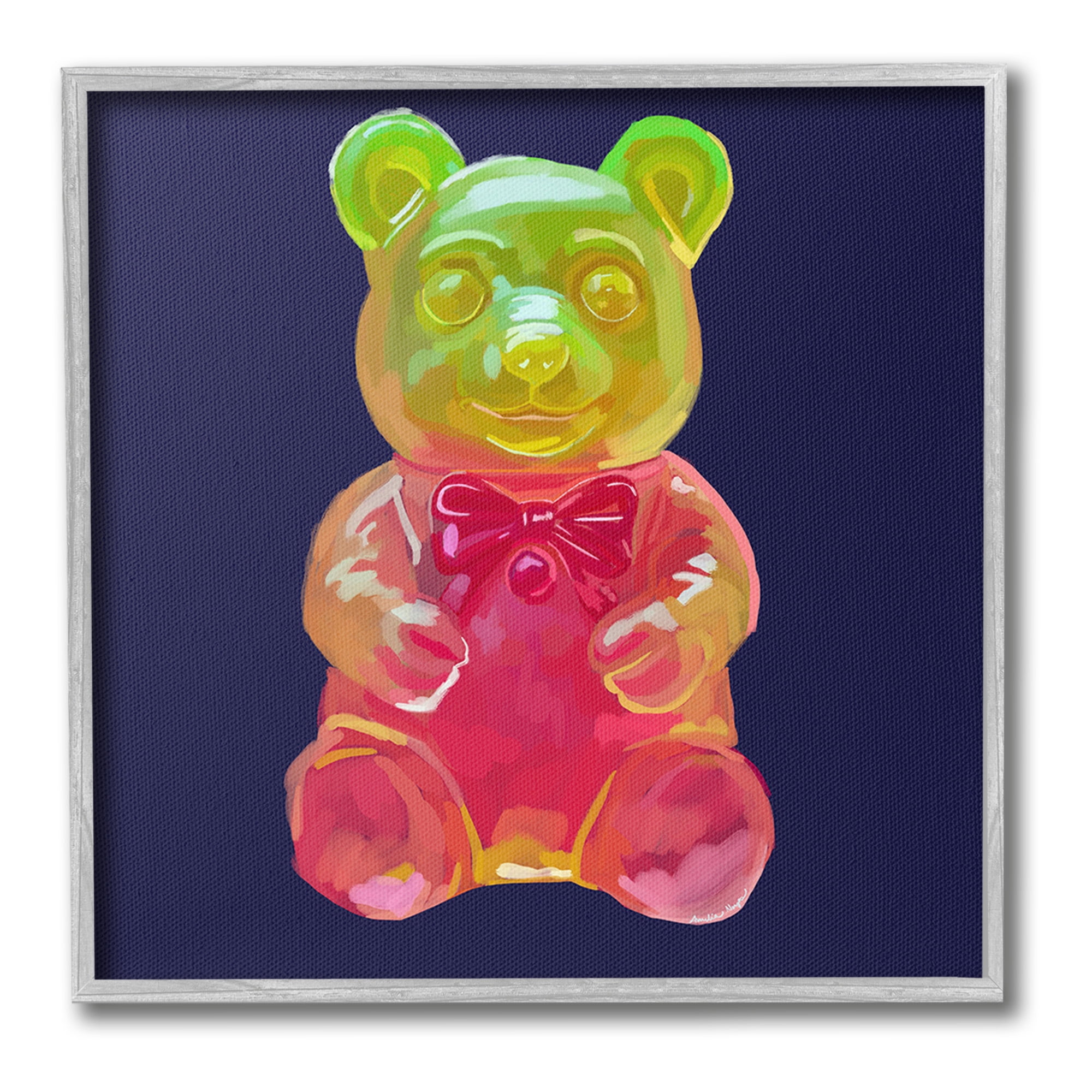 Stupell Industries Candy Bear on Blue Food & Beverage Painting Gray Framed Art Print Wall Art, 24 x 24
