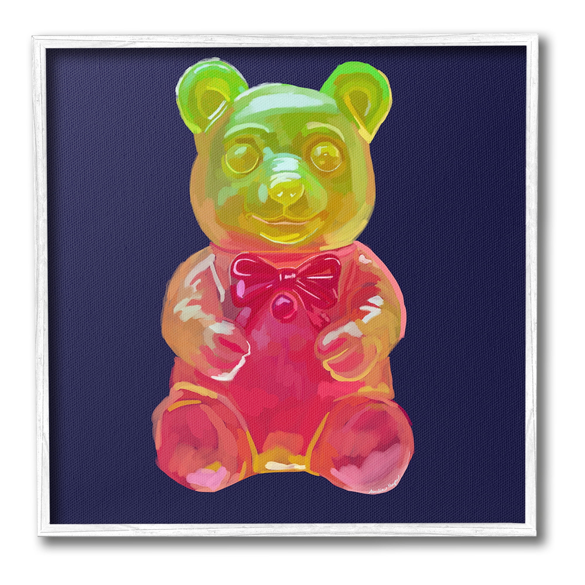 Stupell Industries Candy Bear on Blue Food & Beverage Painting White Framed Art Print Wall Art, 12 x 12
