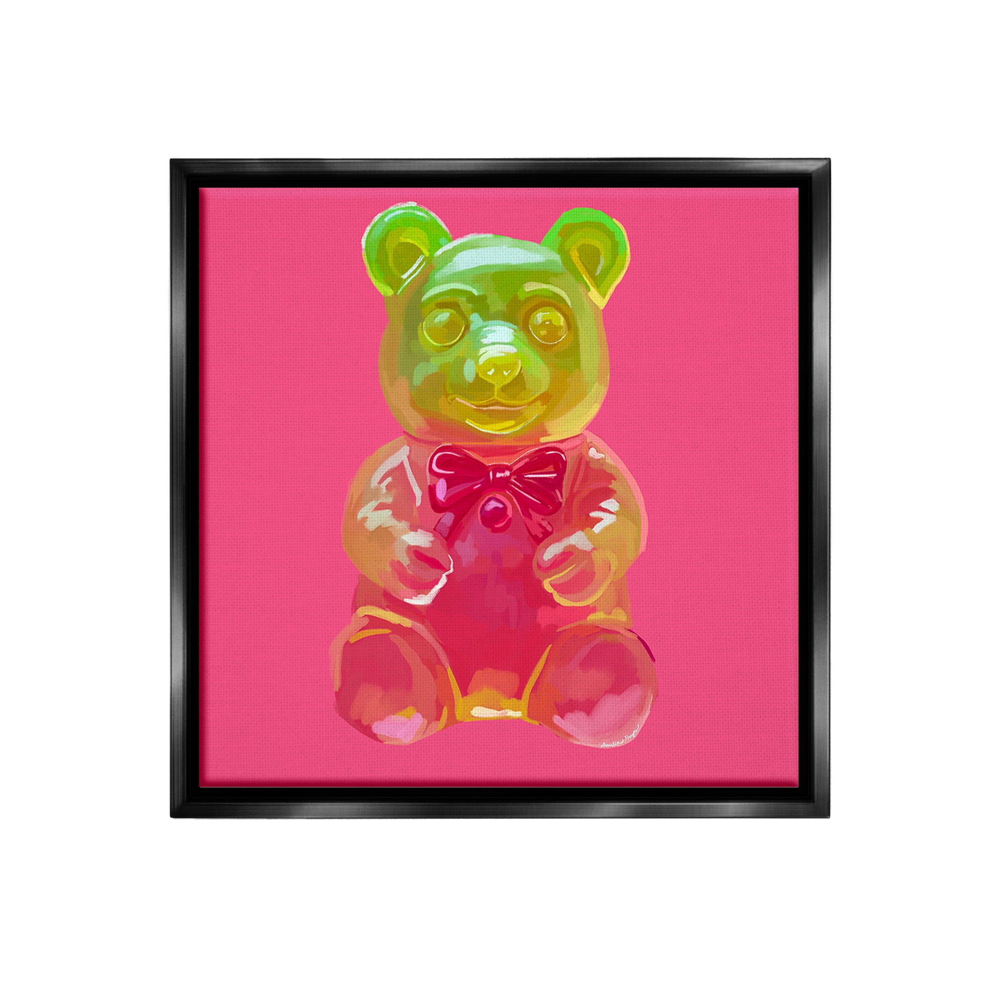 Stupell Industries Candy Bear on Pink Food & Beverage Painting Black Floater Framed Canvas Art Print Wall Art, 25 x 25