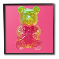 Stupell Industries Candy Bear on Pink Food & Beverage Painting Black Framed Art Print Wall Art, 12 x 12