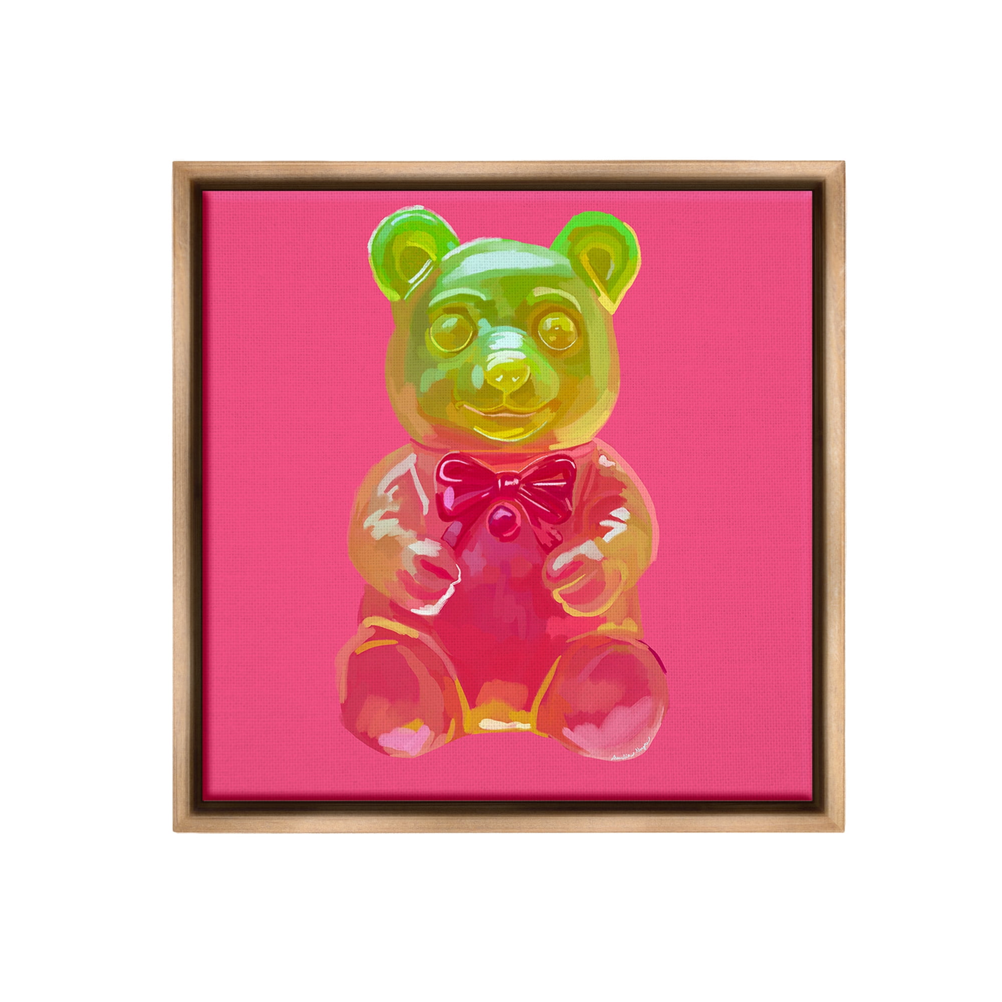 Stupell Industries Candy Bear on Pink Food & Beverage Painting Brown Floater Framed Canvas Art Print Wall Art, 18 x 18