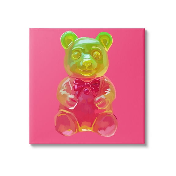 Stupell Industries Candy Bear on Pink Food & Beverage Painting Gallery Wrapped Canvas Art Print Wall Art, 17 x 17